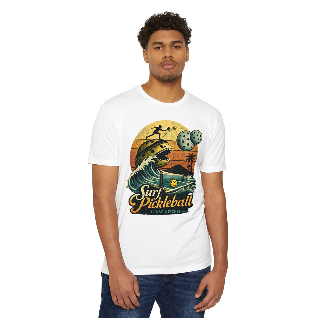 Pickleball Surf T-Shirt — Retro Beach Shark Design