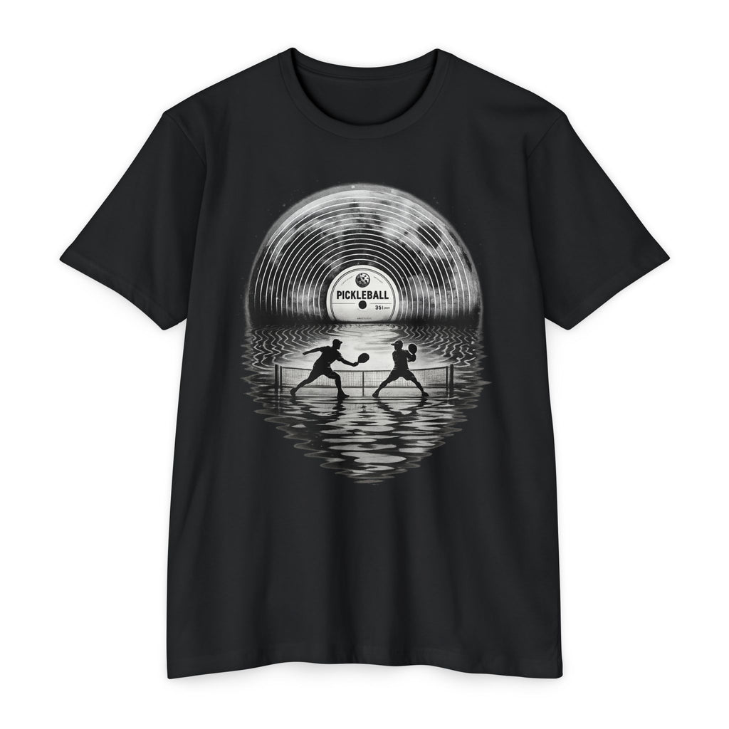 Pickleball Vinyl Sunset T-Shirt — Retro Record Silhouette Tee