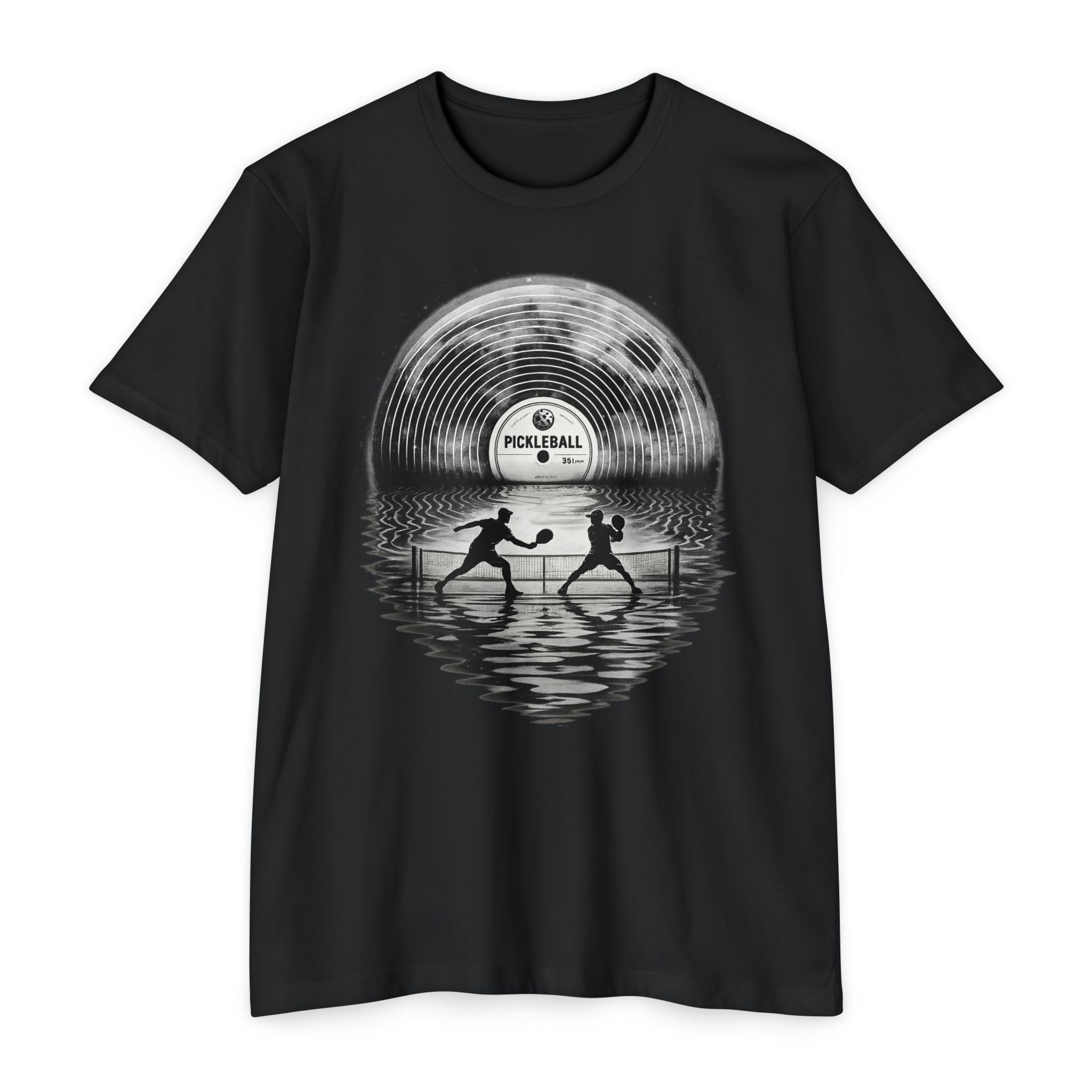 Pickleball Vinyl Sunset T-Shirt — Retro Record Silhouette Tee