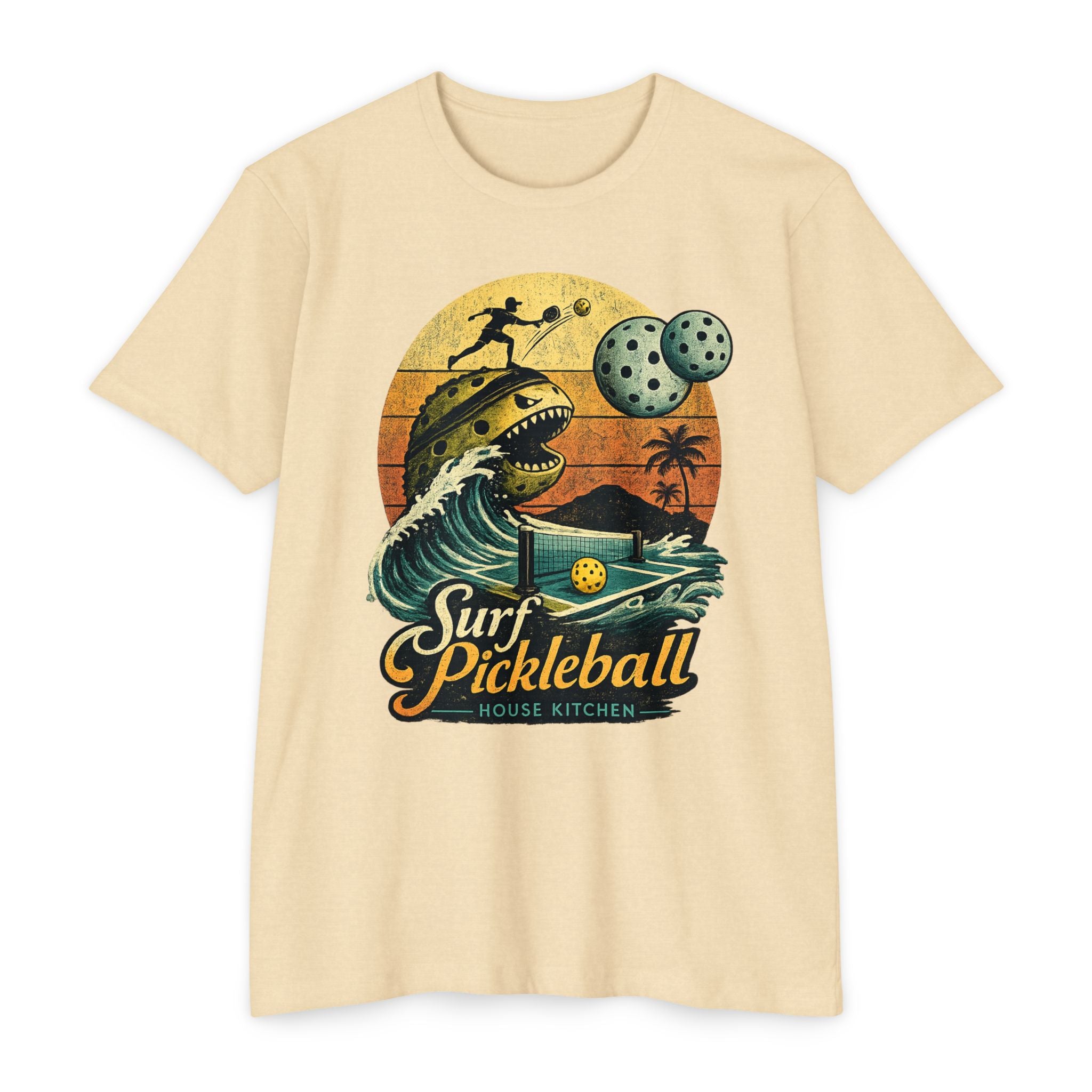 Pickleball Surf T-Shirt — Retro Beach Shark Design
