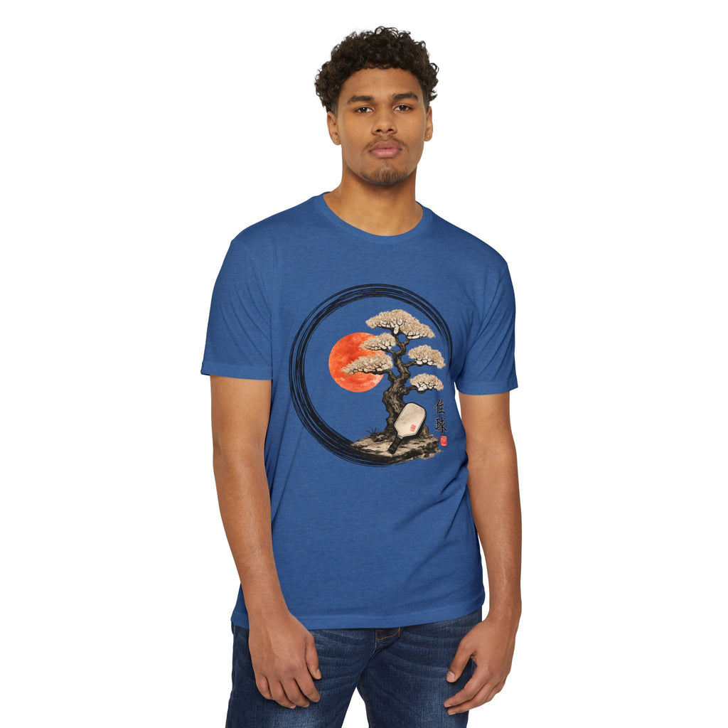 Bonsai Moon T-Shirt — Japanese Ink Circle Design with Red Sun