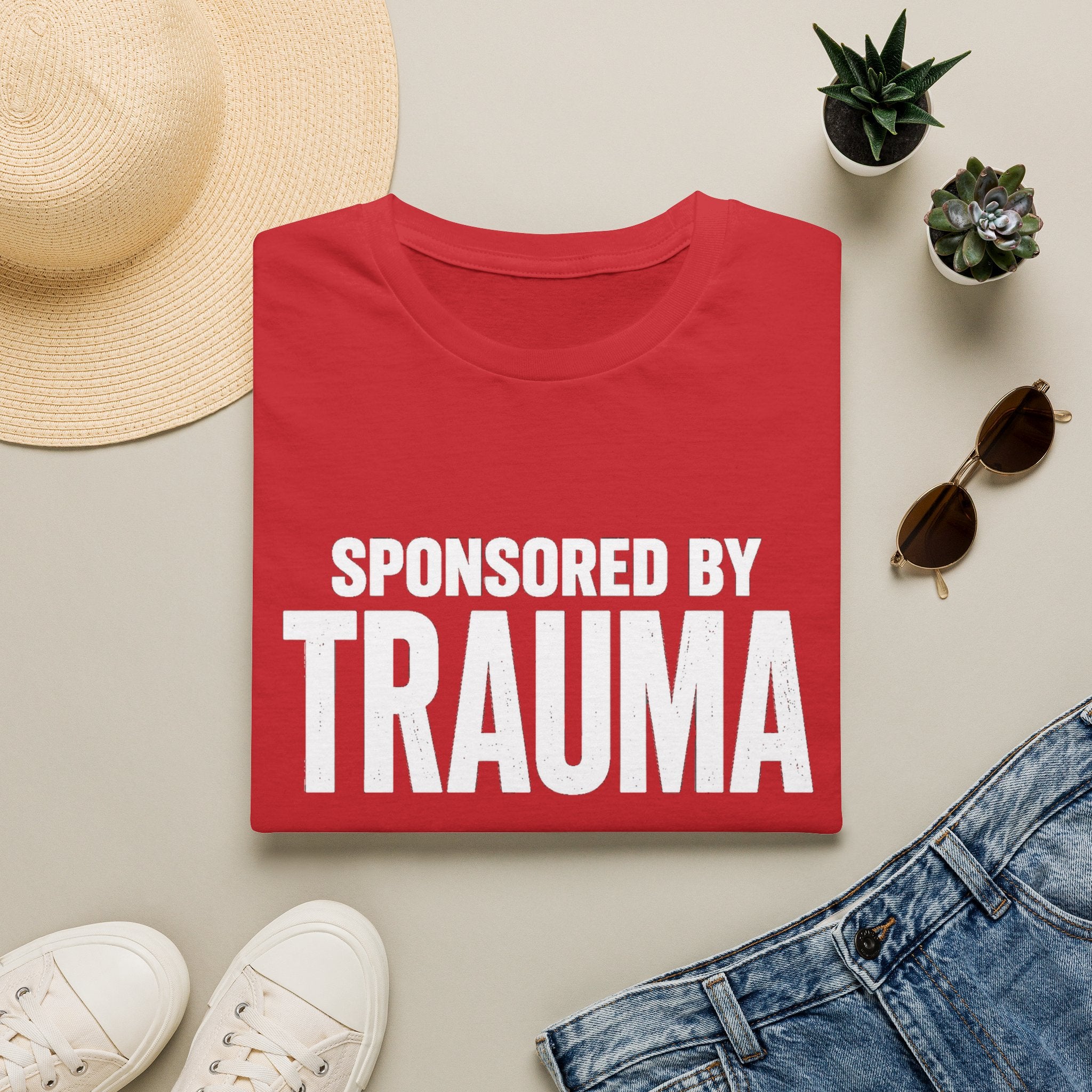 Sponsored by Trauma T-Shirt | Bold White Text Graphic