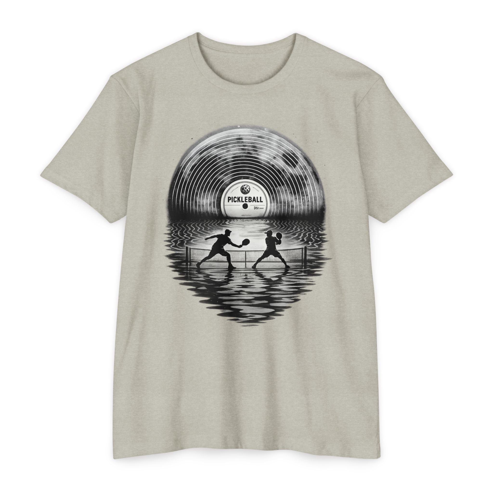 Pickleball Vinyl Sunset T-Shirt — Retro Record Silhouette Tee