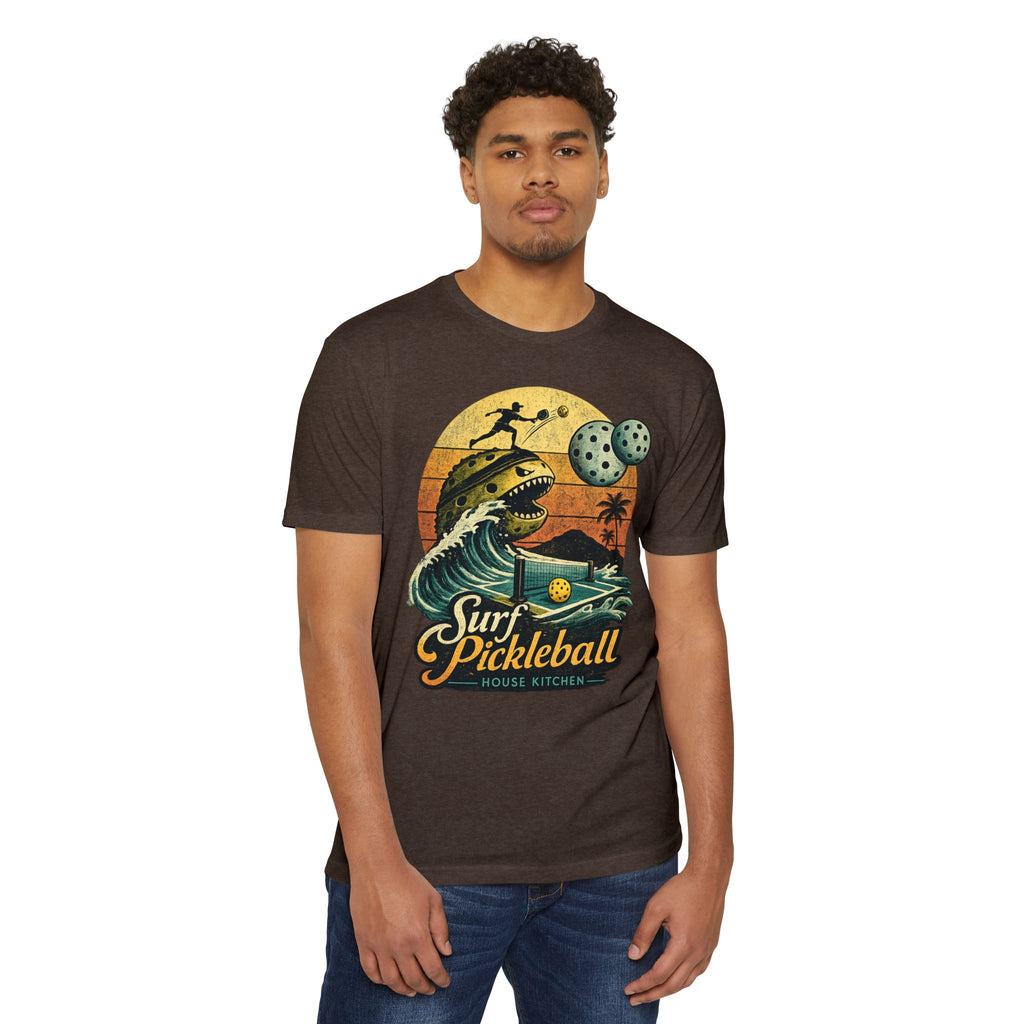 Pickleball Surf T-Shirt — Retro Beach Shark Design