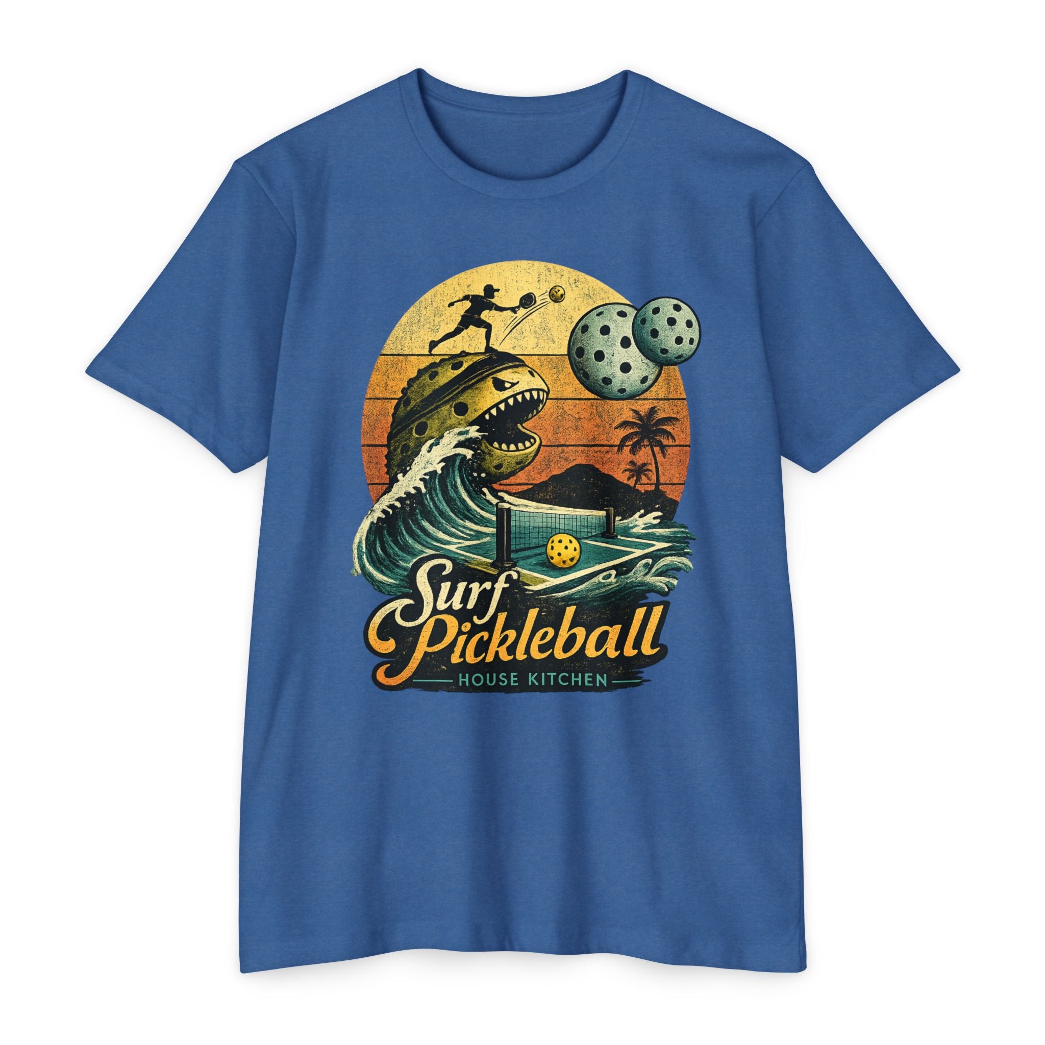 Pickleball Surf T-Shirt — Retro Beach Shark Design