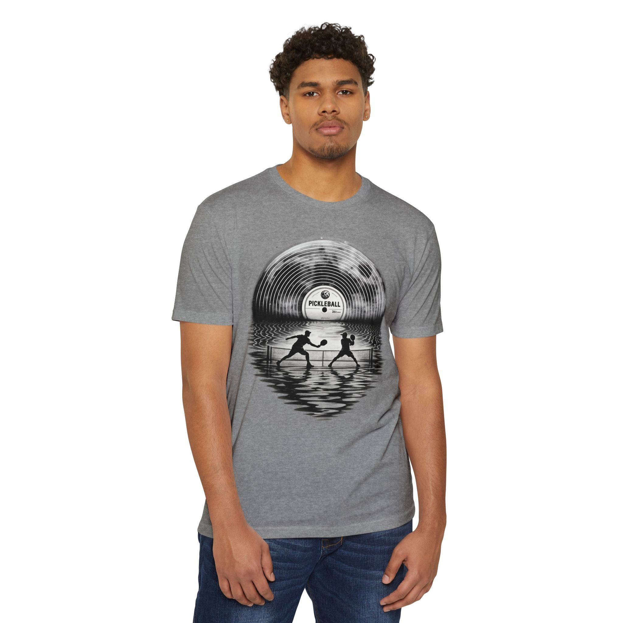 Pickleball Vinyl Sunset T-Shirt — Retro Record Silhouette Tee