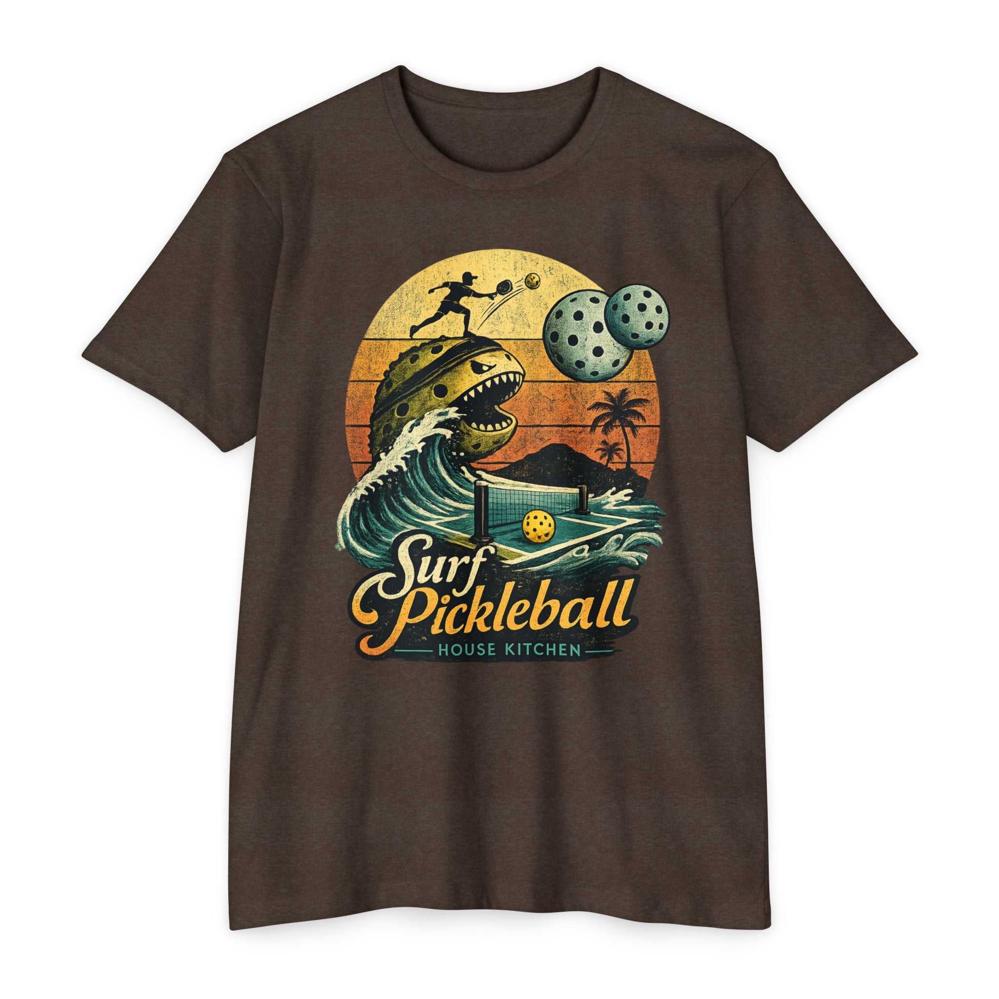 Pickleball Surf T-Shirt — Retro Beach Shark Design