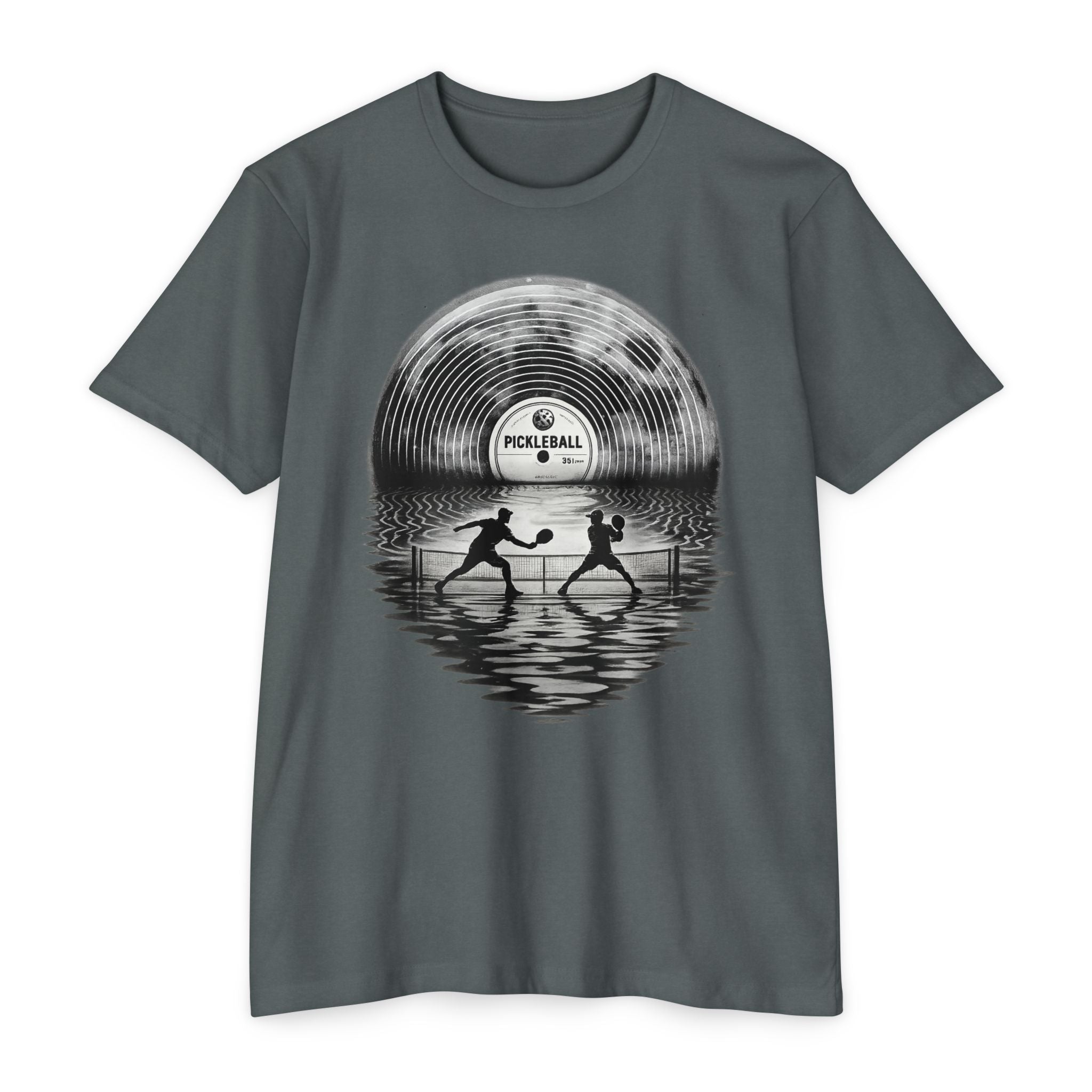 Pickleball Vinyl Sunset T-Shirt — Retro Record Silhouette Tee