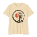 Bonsai Moon T-Shirt — Japanese Ink Circle Design with Red Sun