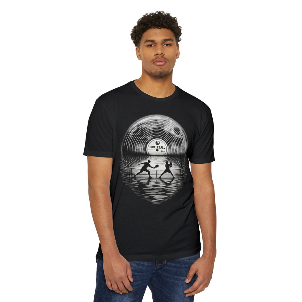 Pickleball Vinyl Sunset T-Shirt — Retro Record Silhouette Tee