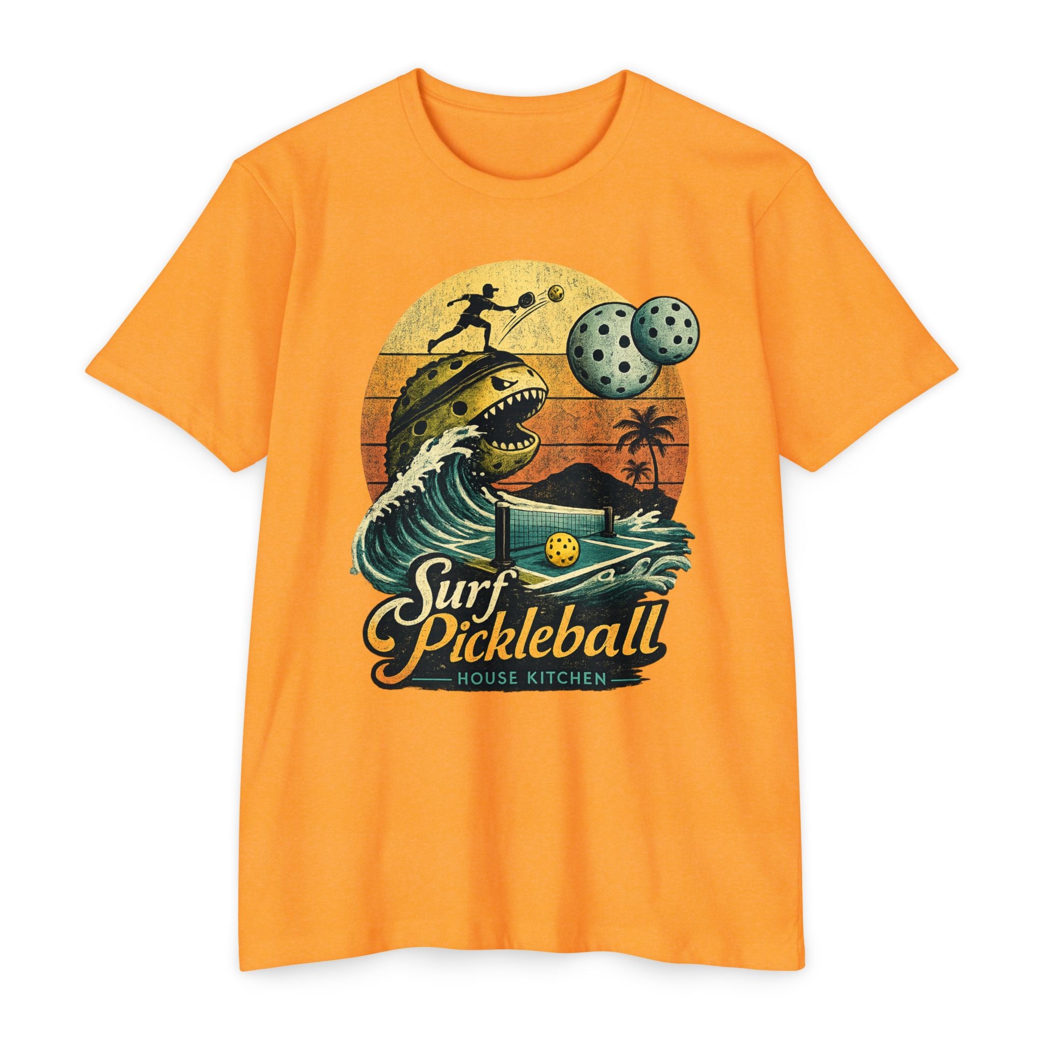 Pickleball Surf T-Shirt — Retro Beach Shark Design