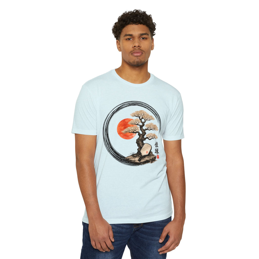 Bonsai Moon T-Shirt — Japanese Ink Circle Design with Red Sun