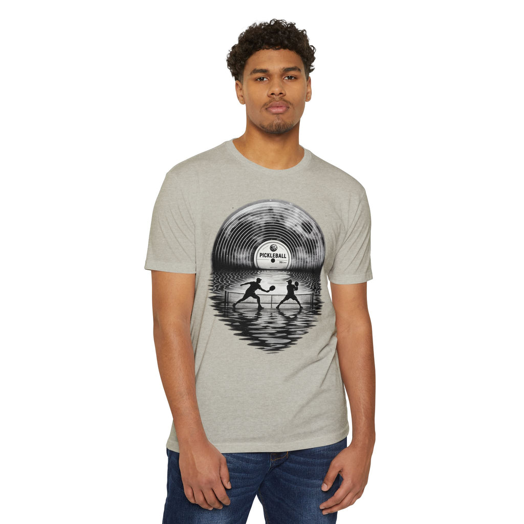 Pickleball Vinyl Sunset T-Shirt — Retro Record Silhouette Tee