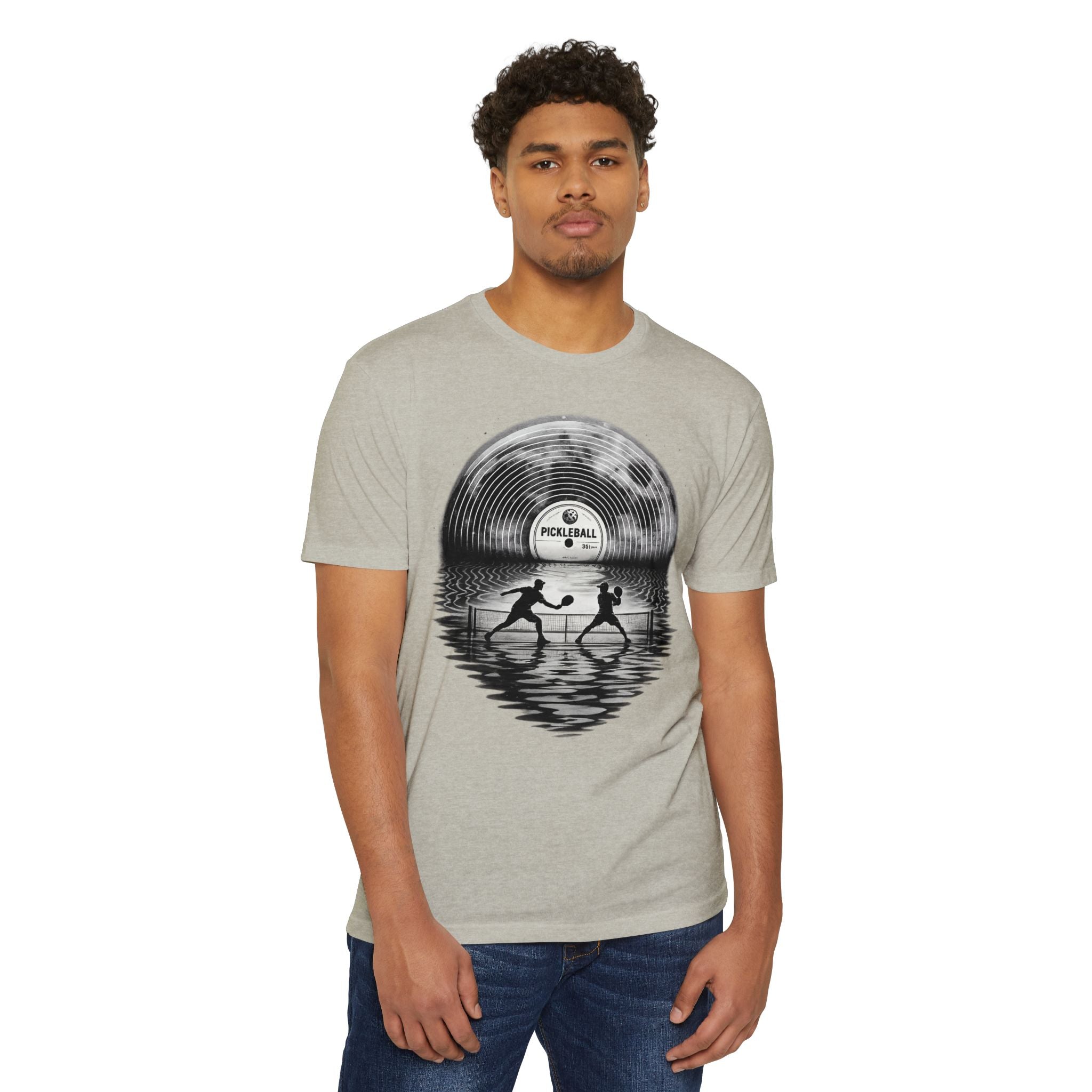 Pickleball Vinyl Sunset T-Shirt — Retro Record Silhouette Tee