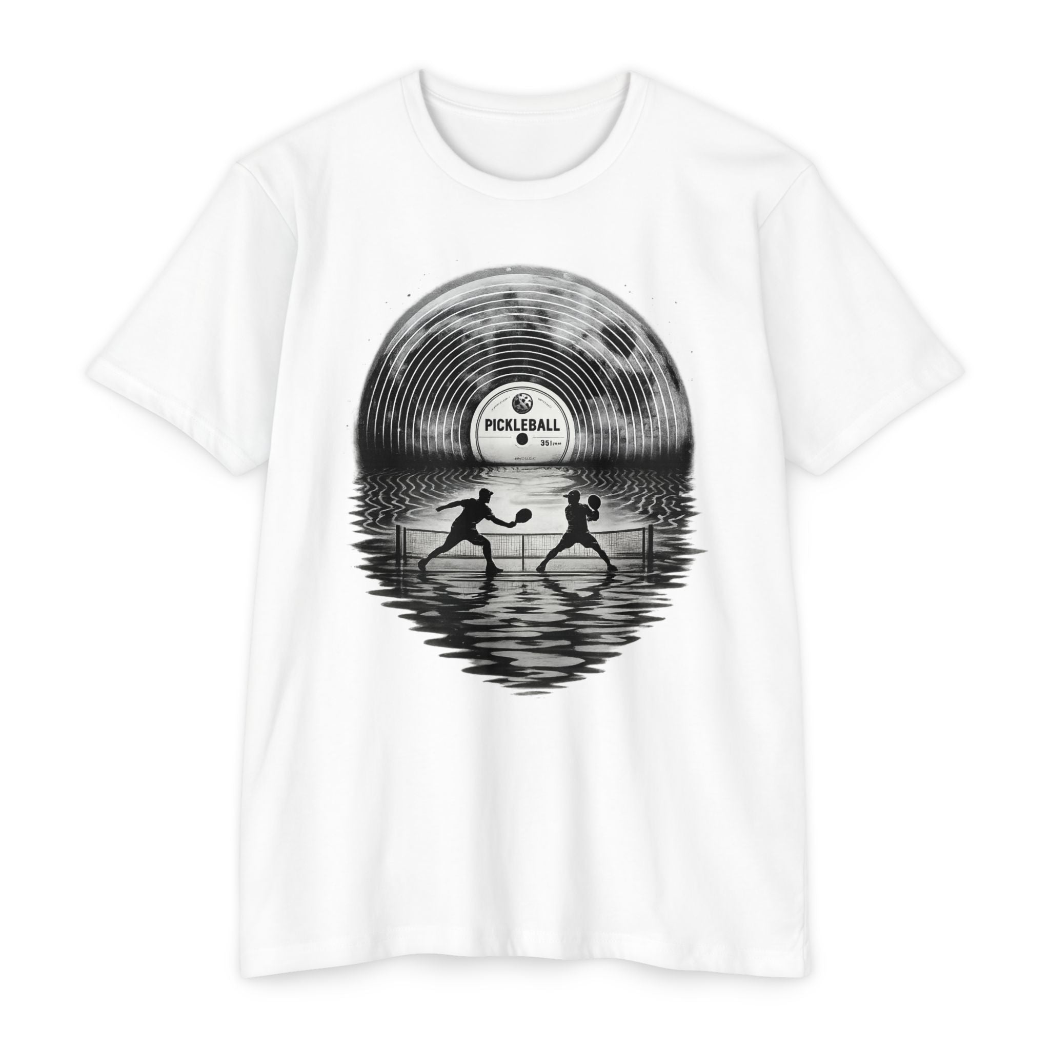 Pickleball Vinyl Sunset T-Shirt — Retro Record Silhouette Tee