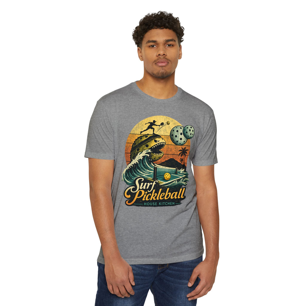 Pickleball Surf T-Shirt — Retro Beach Shark Design