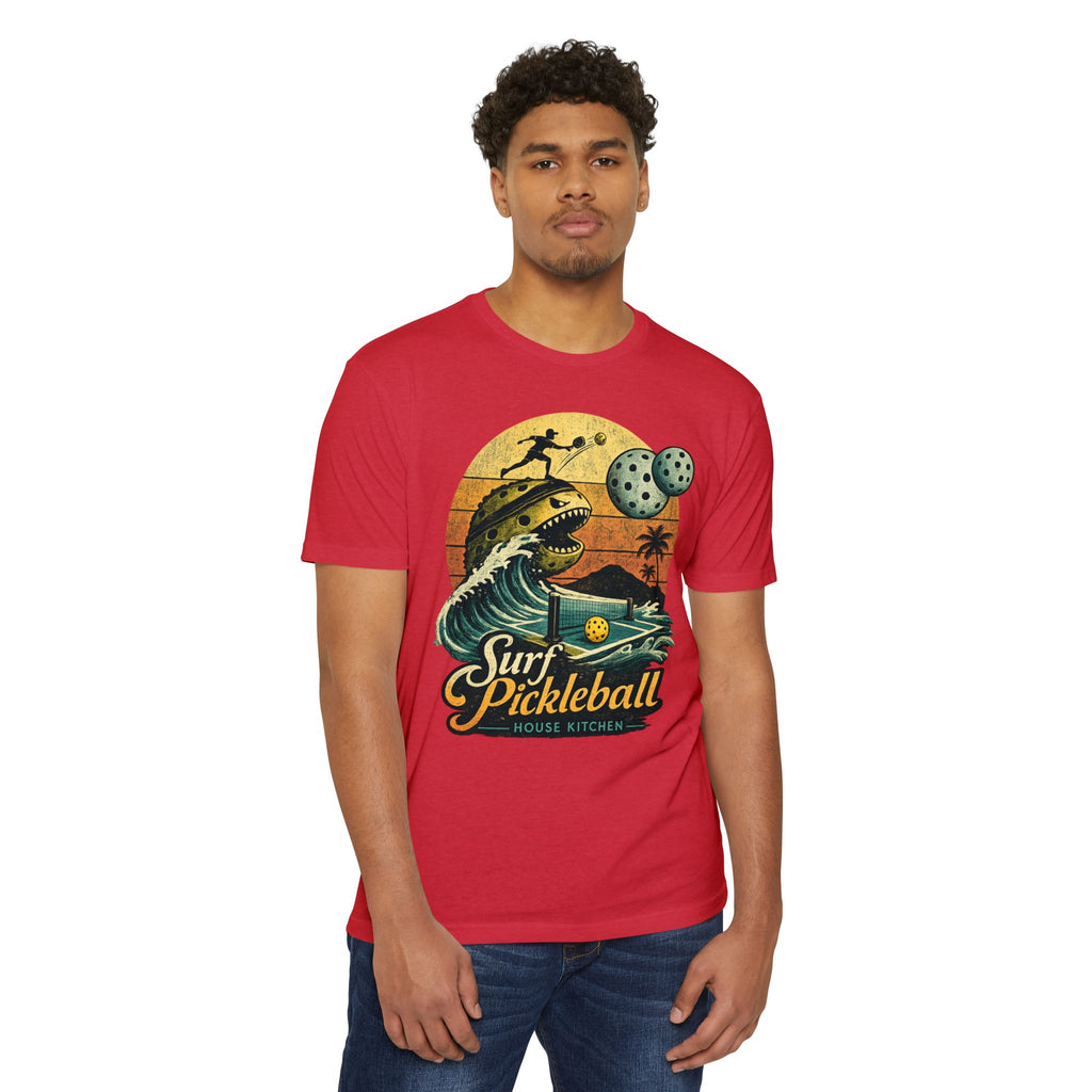 Pickleball Surf T-Shirt — Retro Beach Shark Design