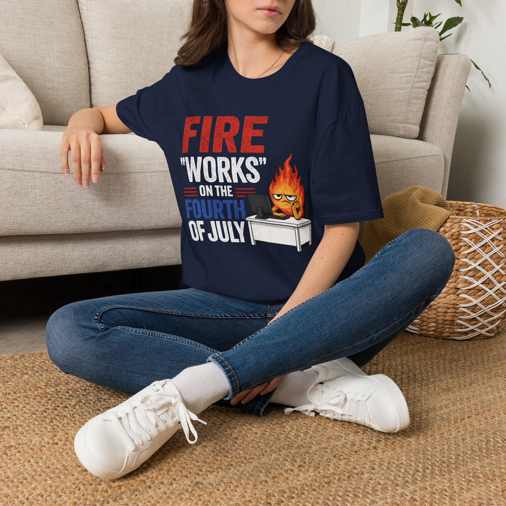 Fire 'Works' on the Fourth T-Shirt | Funny July 4th Fireworks Design