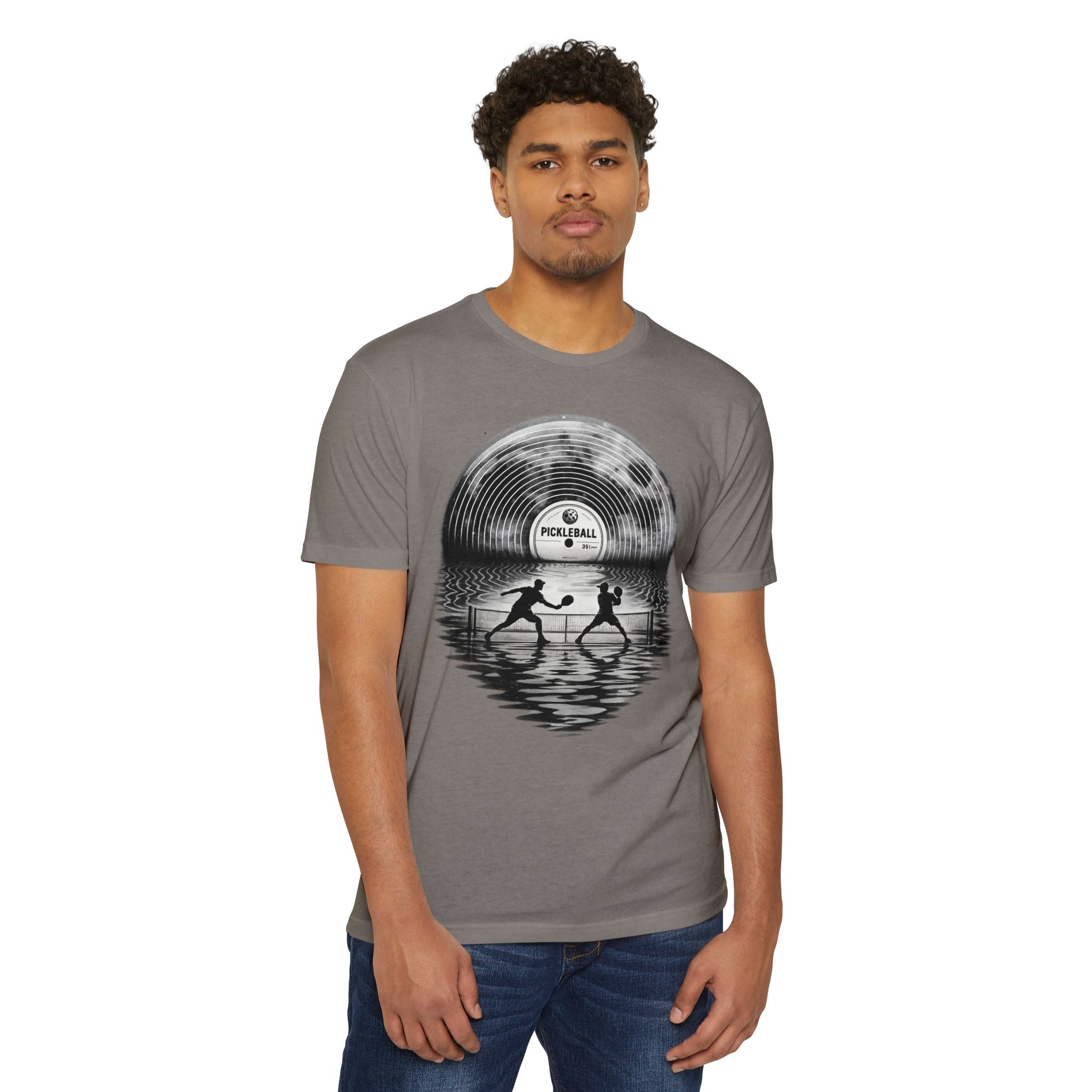Pickleball Vinyl Sunset T-Shirt — Retro Record Silhouette Tee