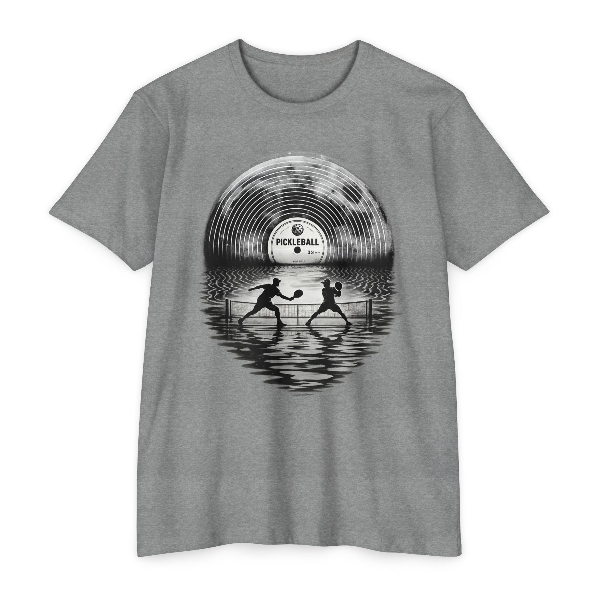 Pickleball Vinyl Sunset T-Shirt — Retro Record Silhouette Tee