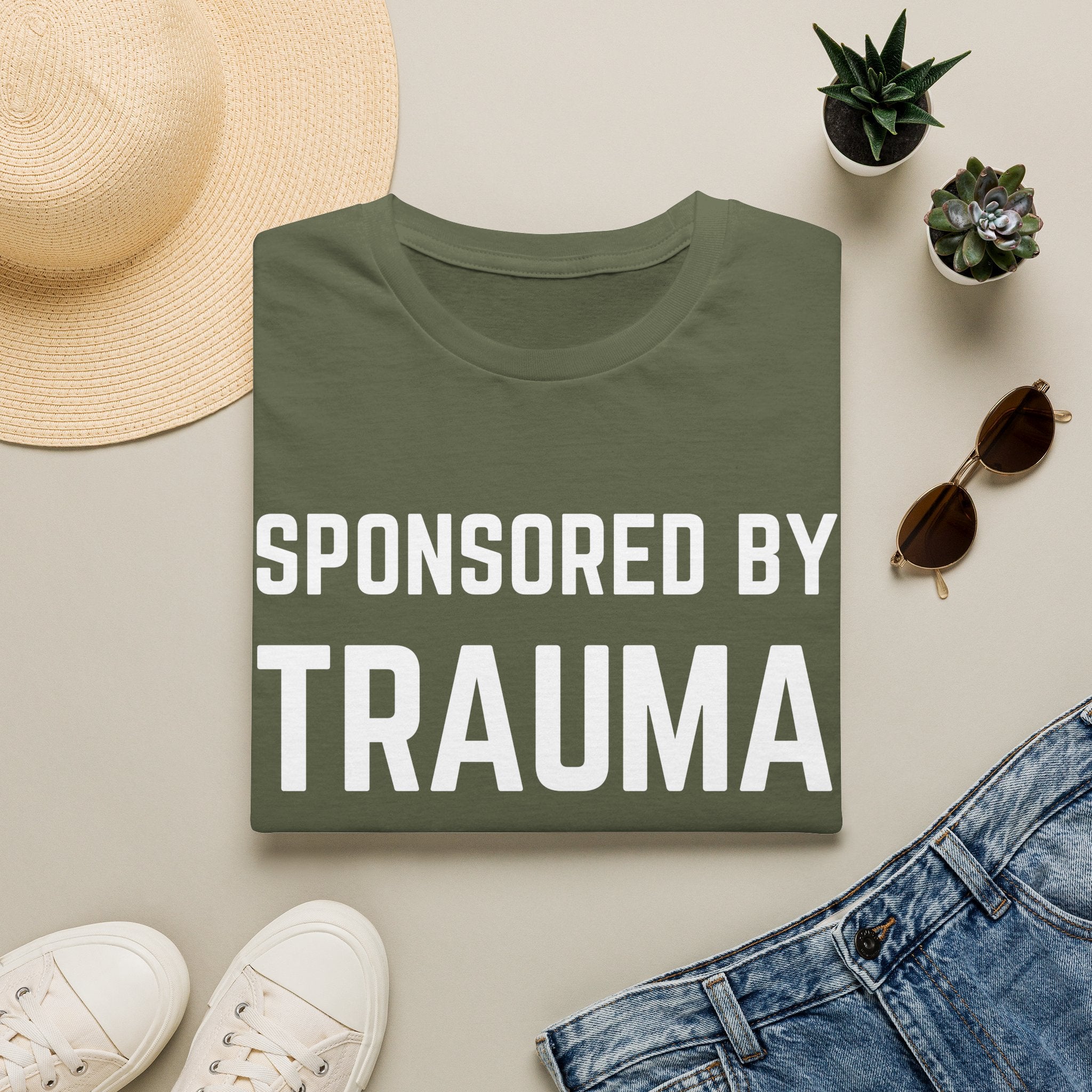 Sponsored by Trauma T-Shirt — Funny Dark Humor Graphic Tee for Trauma Survivors