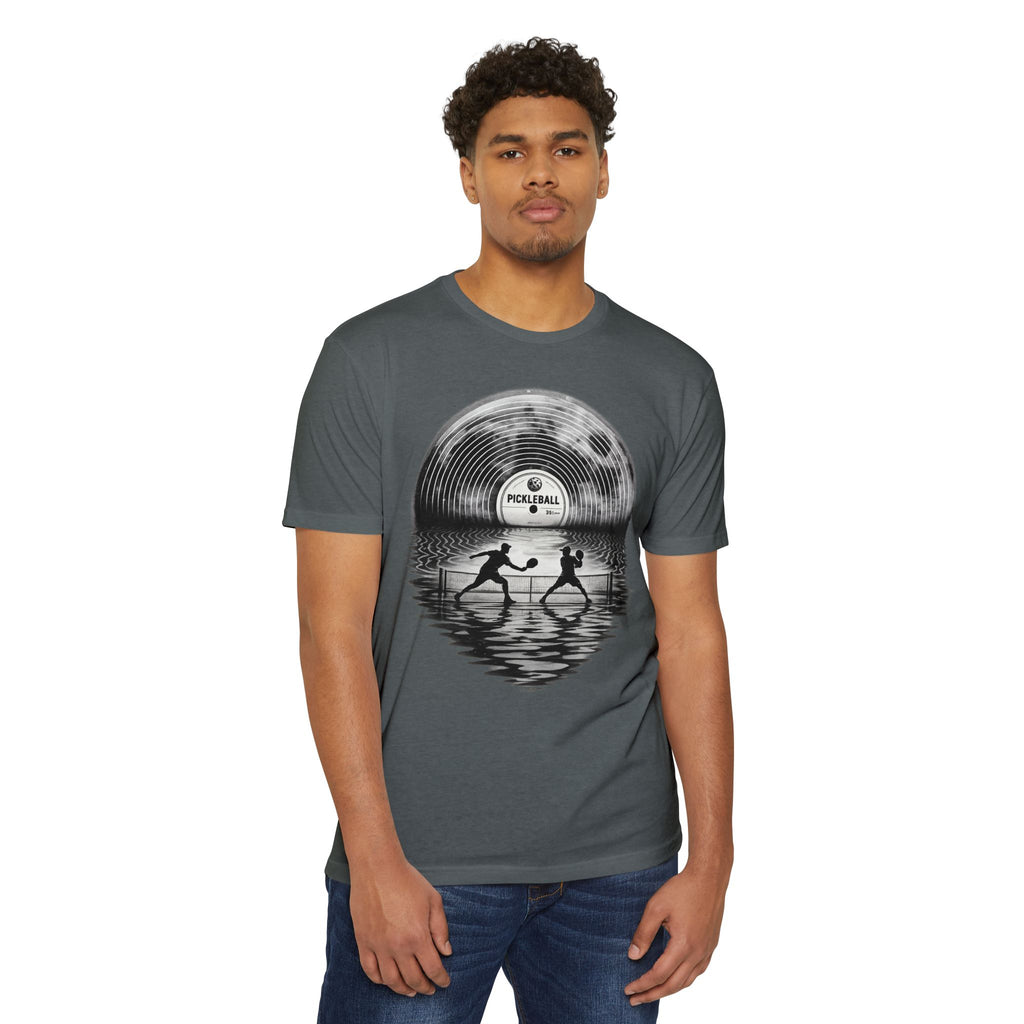 Pickleball Vinyl Sunset T-Shirt — Retro Record Silhouette Tee