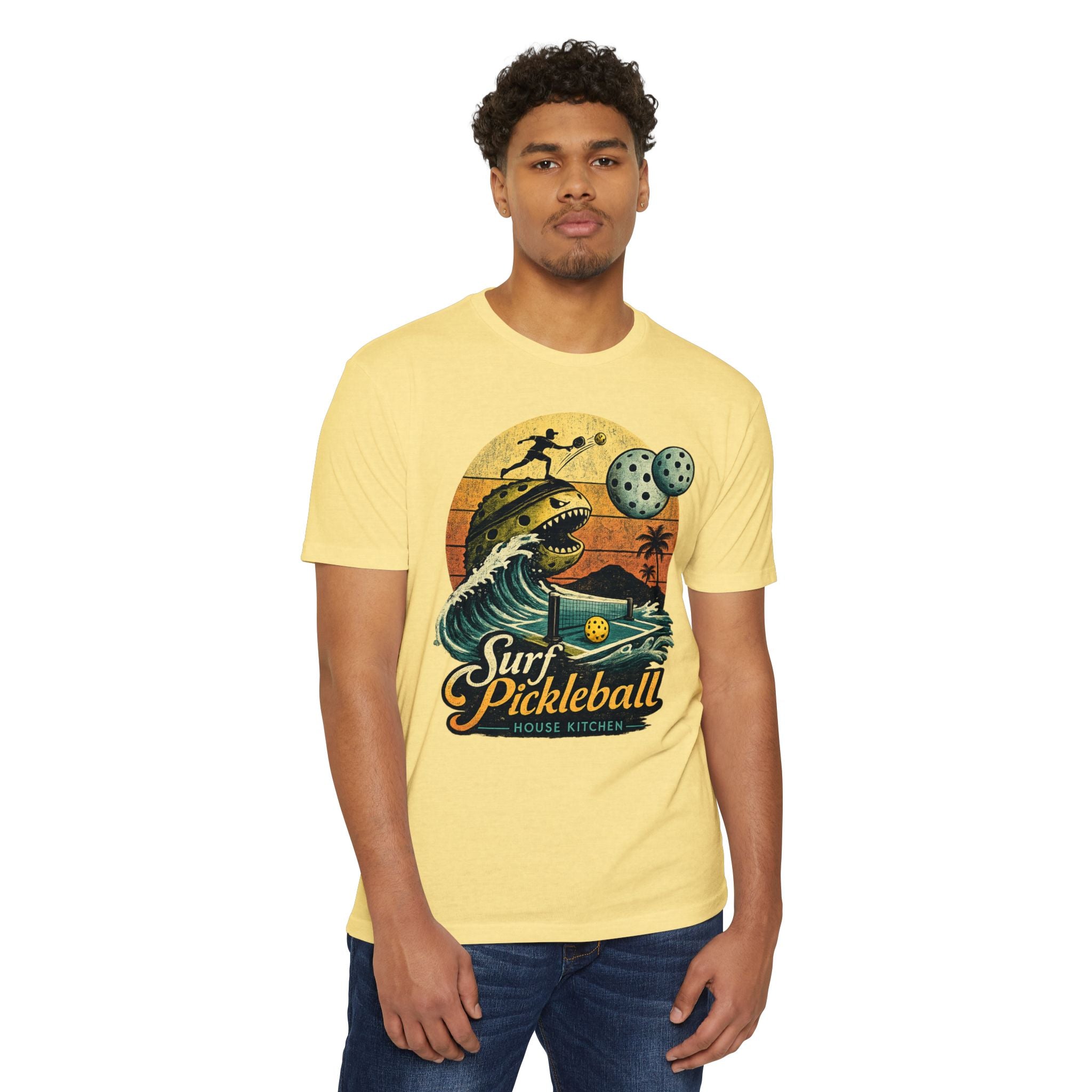 Pickleball Surf T-Shirt — Retro Beach Shark Design