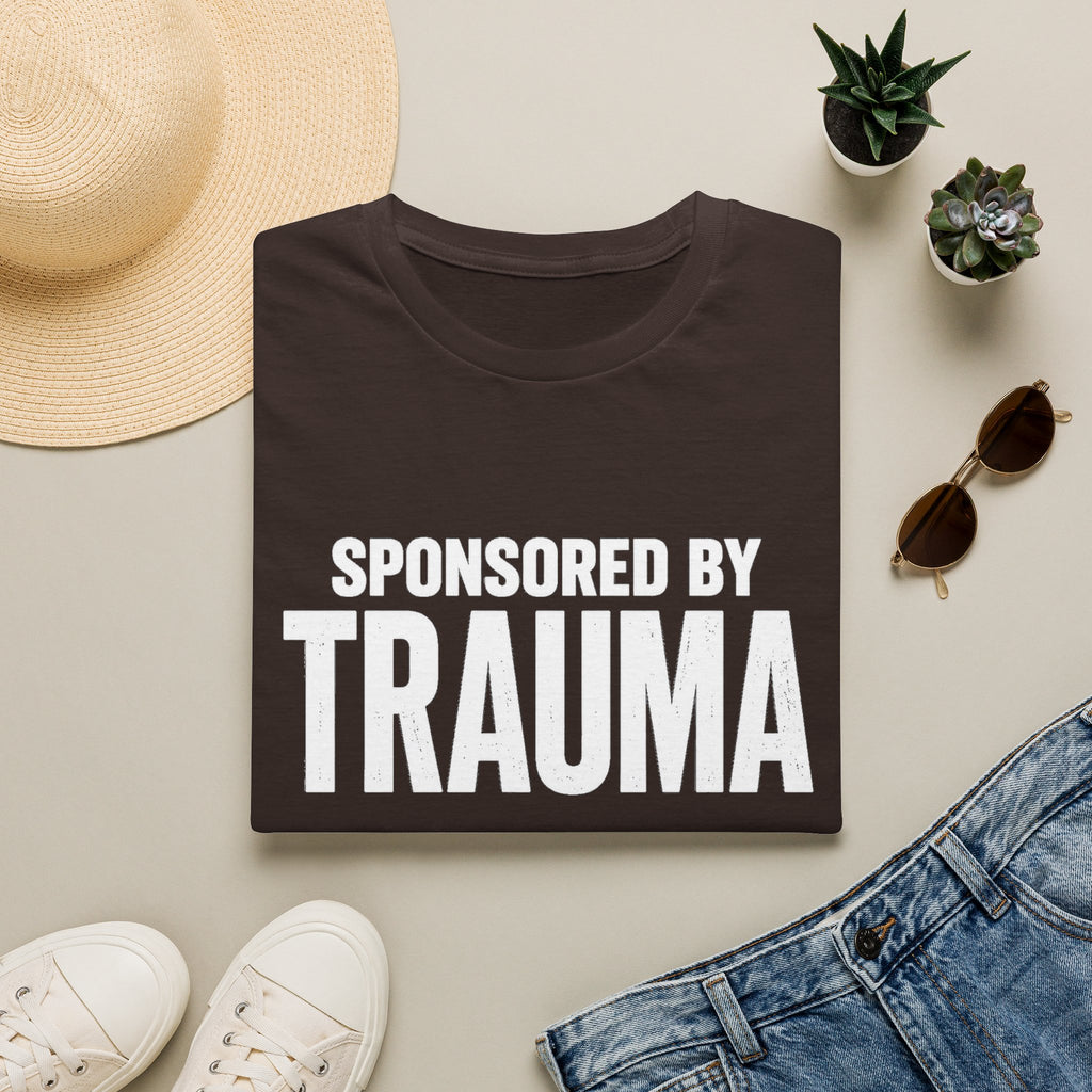 Sponsored by Trauma T-Shirt | Bold White Text Graphic