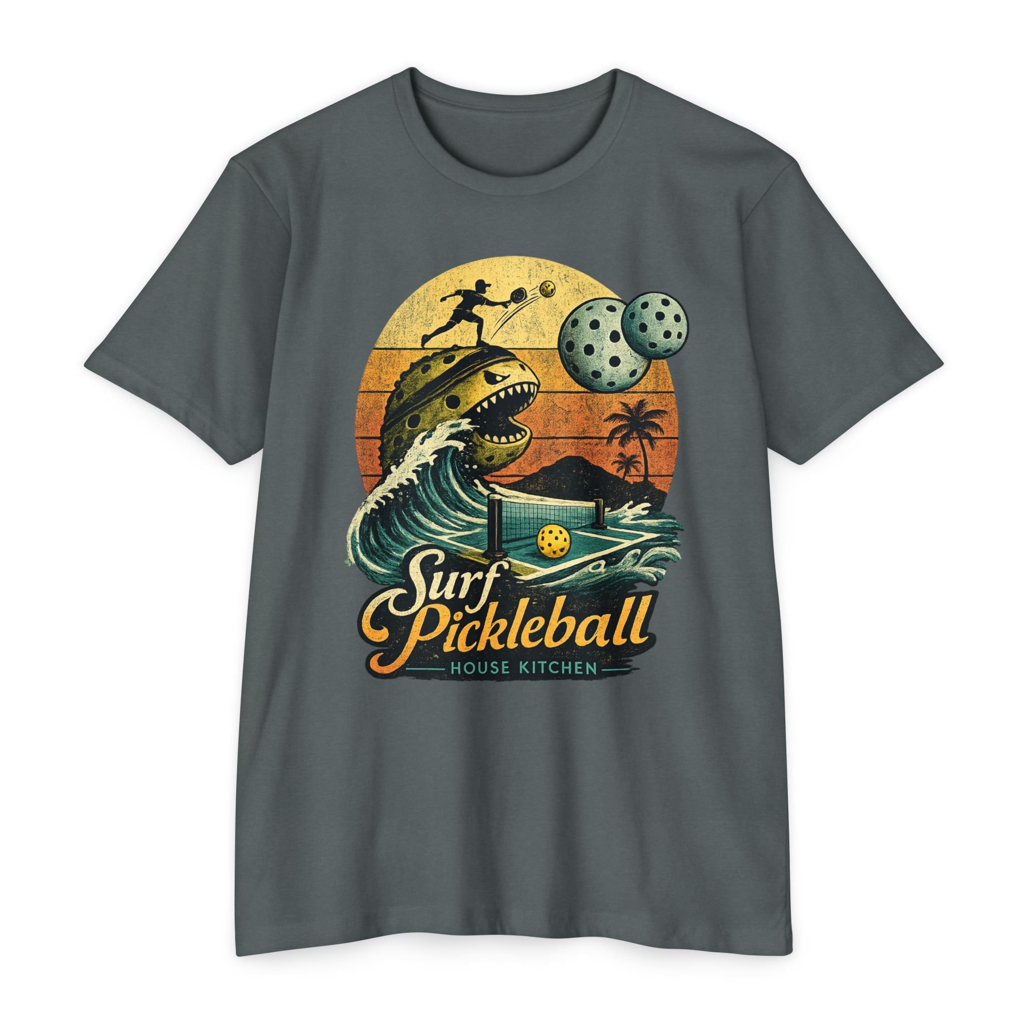 Pickleball Surf T-Shirt — Retro Beach Shark Design