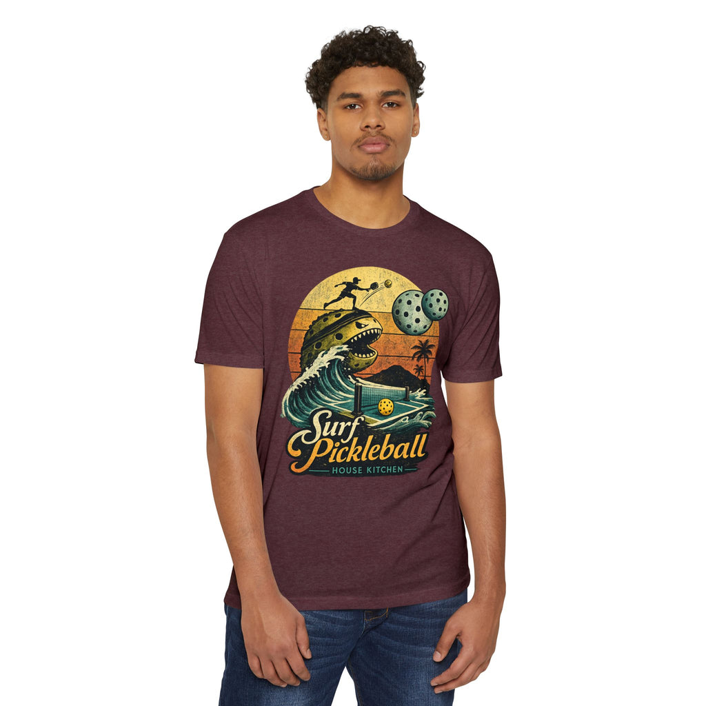 Pickleball Surf T-Shirt — Retro Beach Shark Design
