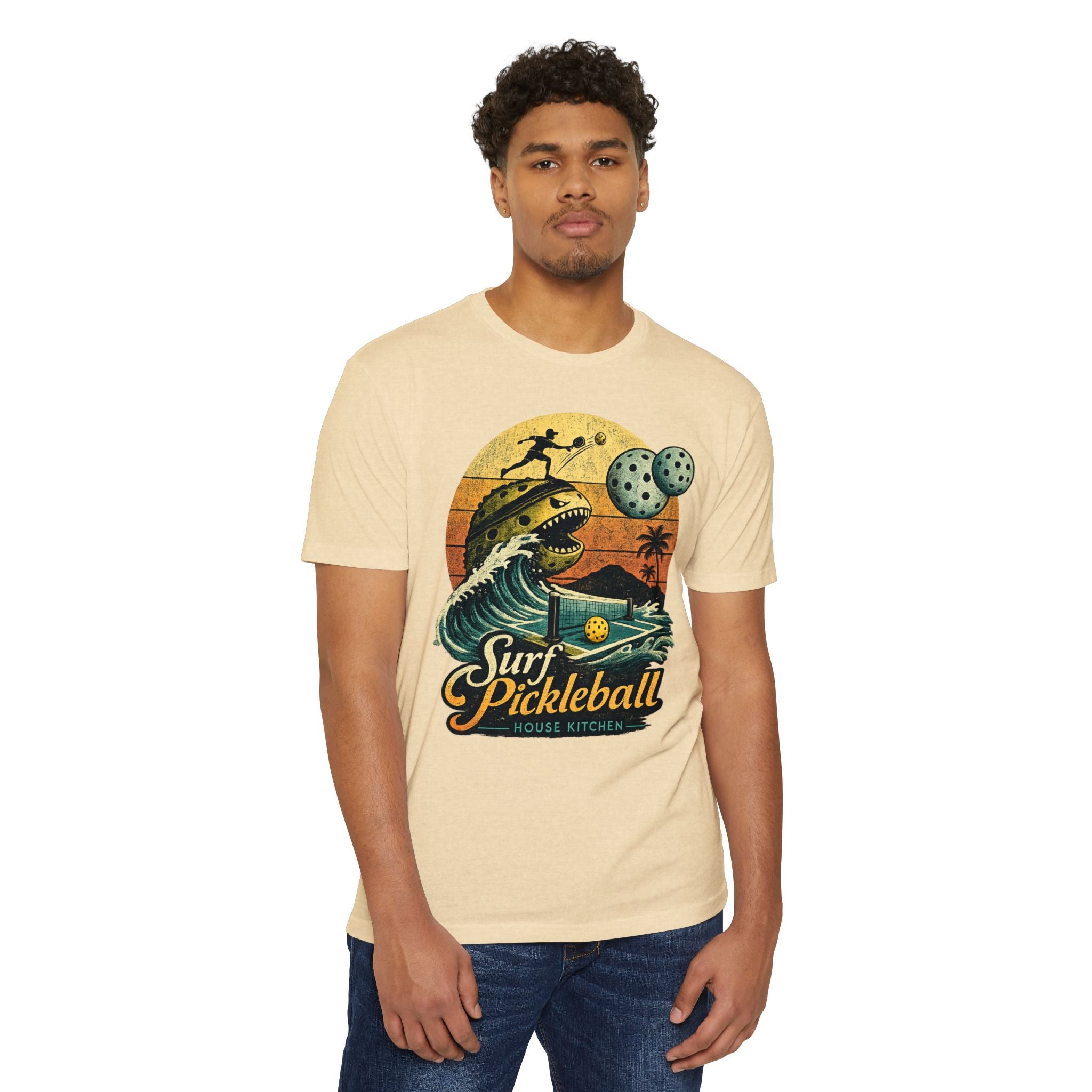 Pickleball Surf T-Shirt — Retro Beach Shark Design
