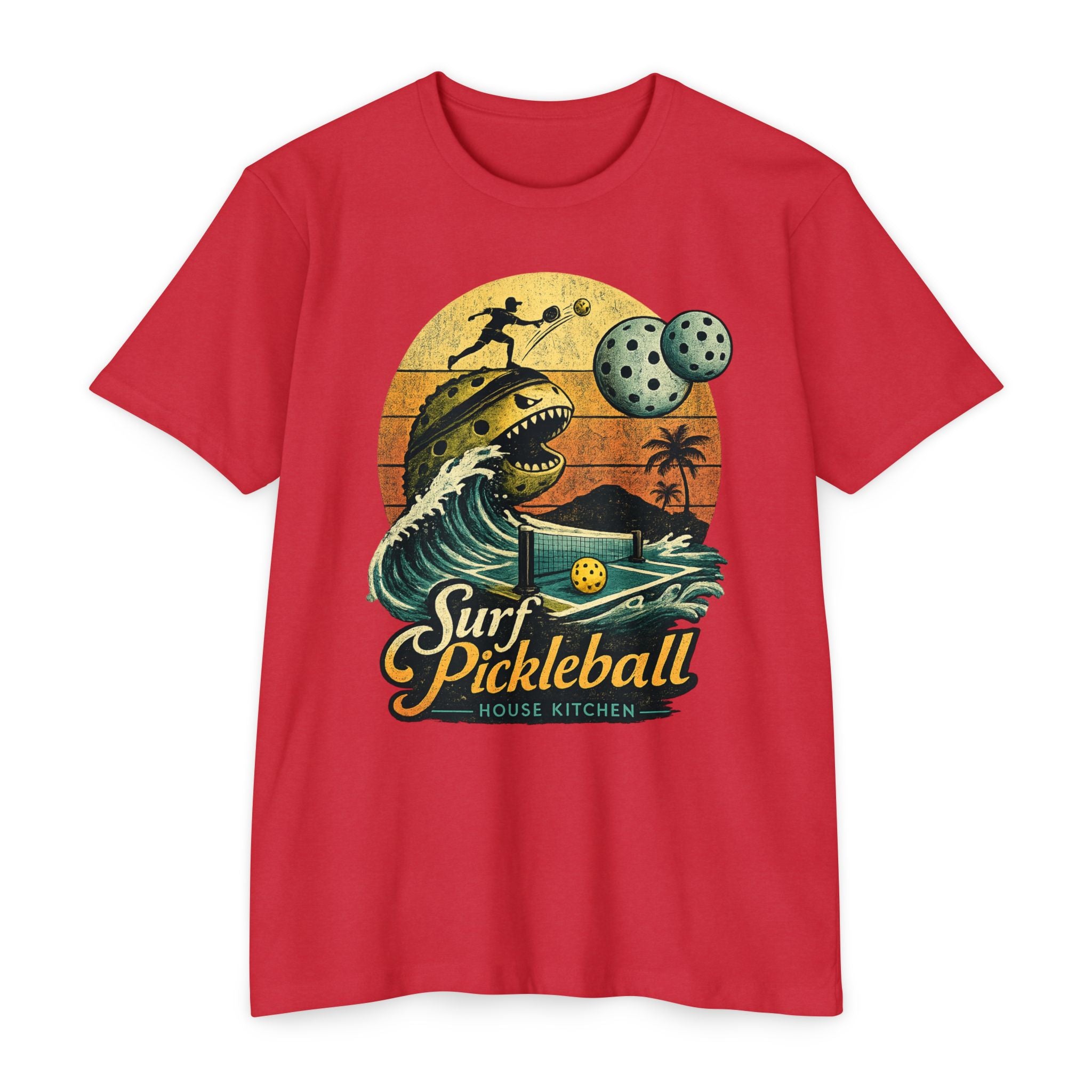 Pickleball Surf T-Shirt — Retro Beach Shark Design
