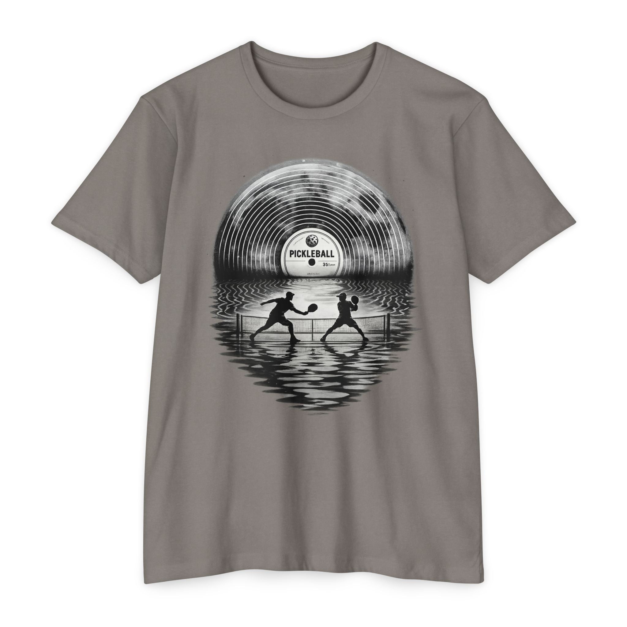 Pickleball Vinyl Sunset T-Shirt — Retro Record Silhouette Tee