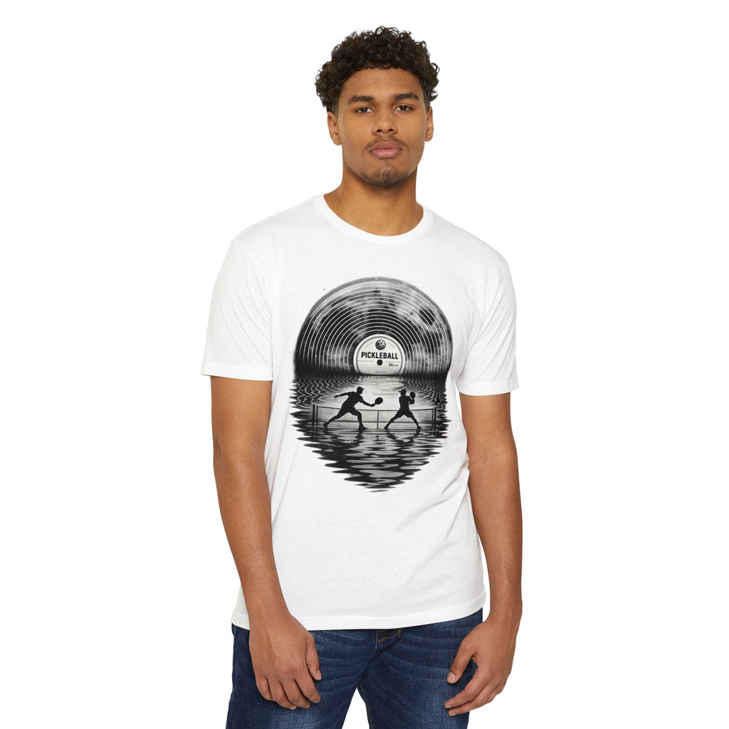 Pickleball Vinyl Sunset T-Shirt — Retro Record Silhouette Tee