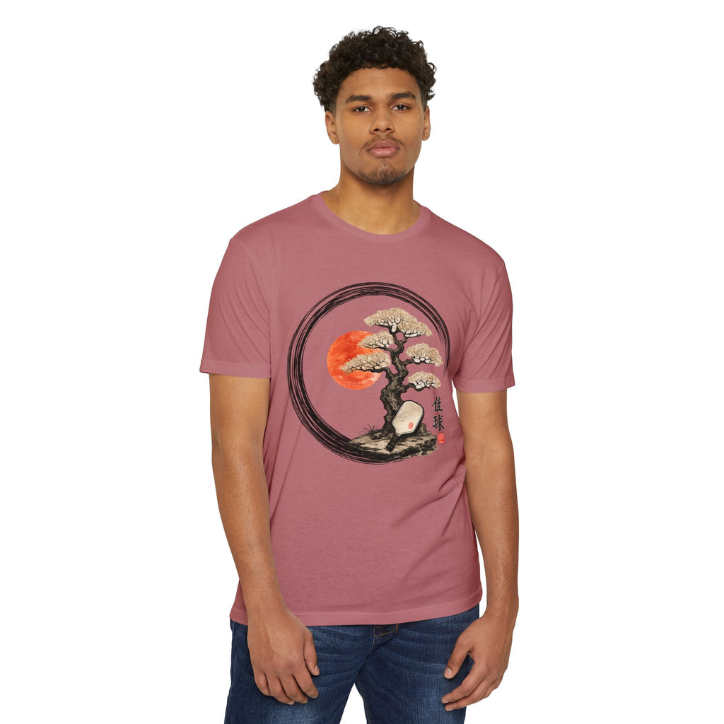 Bonsai Moon T-Shirt — Japanese Ink Circle Design with Red Sun