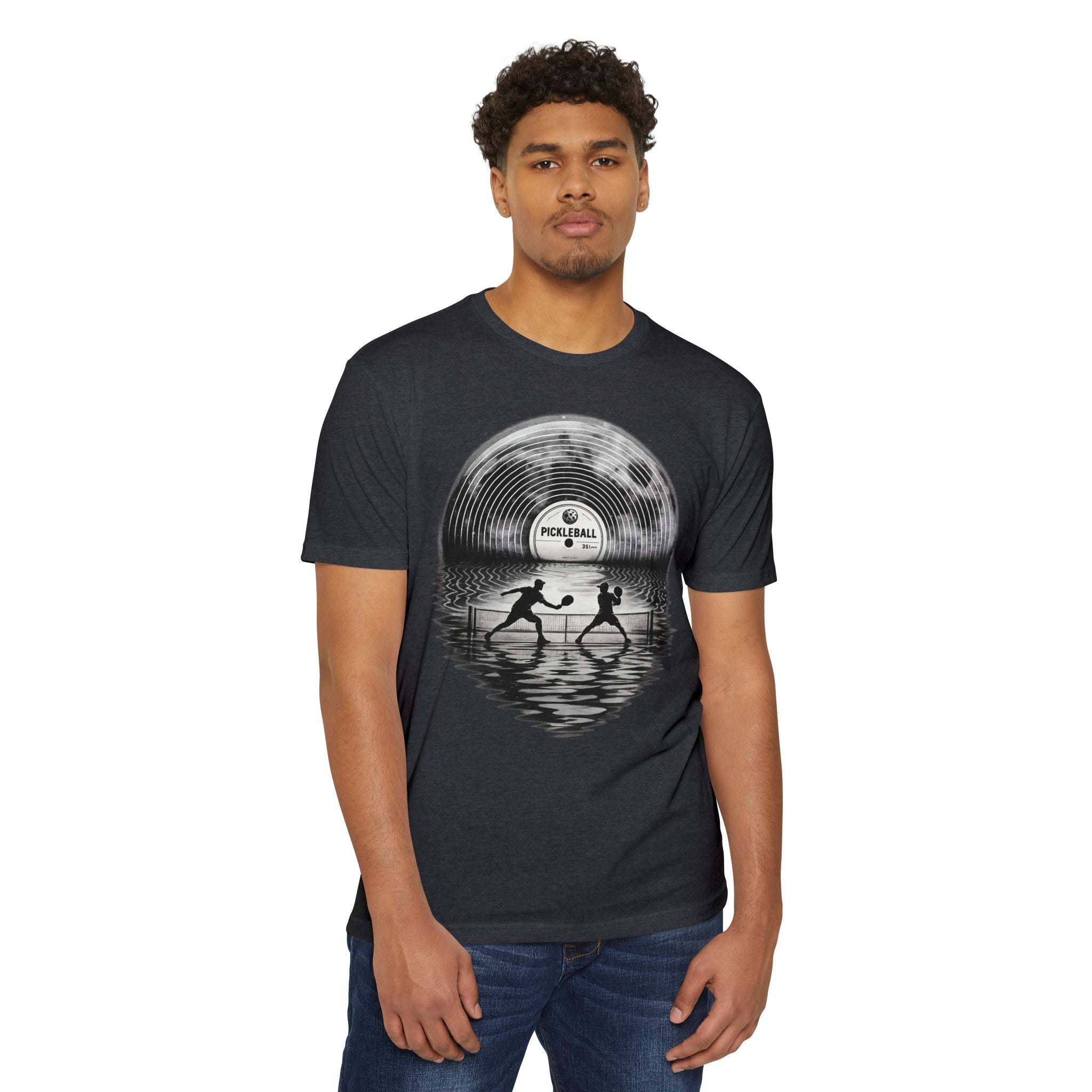 Pickleball Vinyl Sunset T-Shirt — Retro Record Silhouette Tee