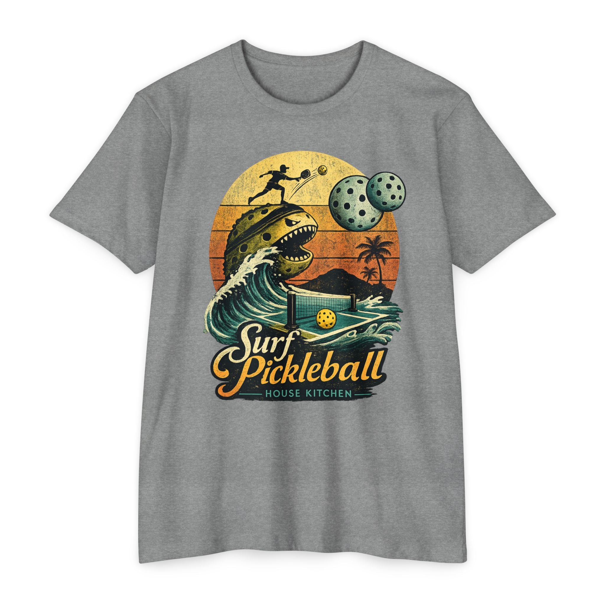 Pickleball Surf T-Shirt — Retro Beach Shark Design
