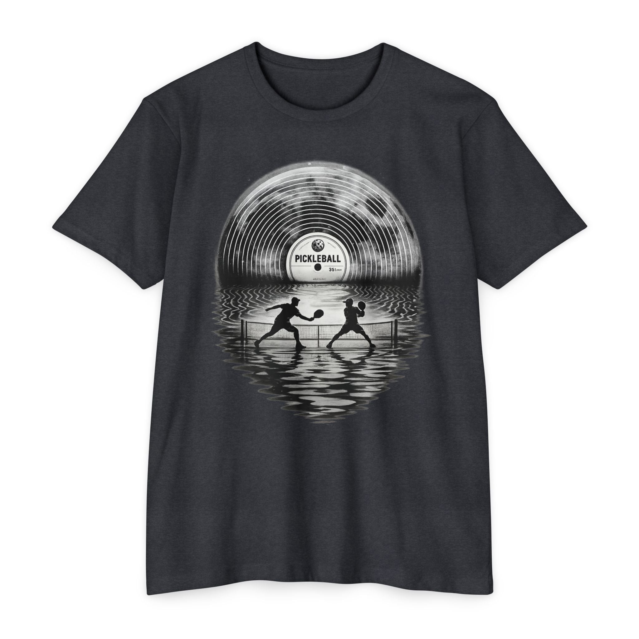Pickleball Vinyl Sunset T-Shirt — Retro Record Silhouette Tee