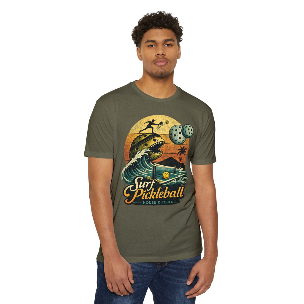 Pickleball Surf T-Shirt — Retro Beach Shark Design