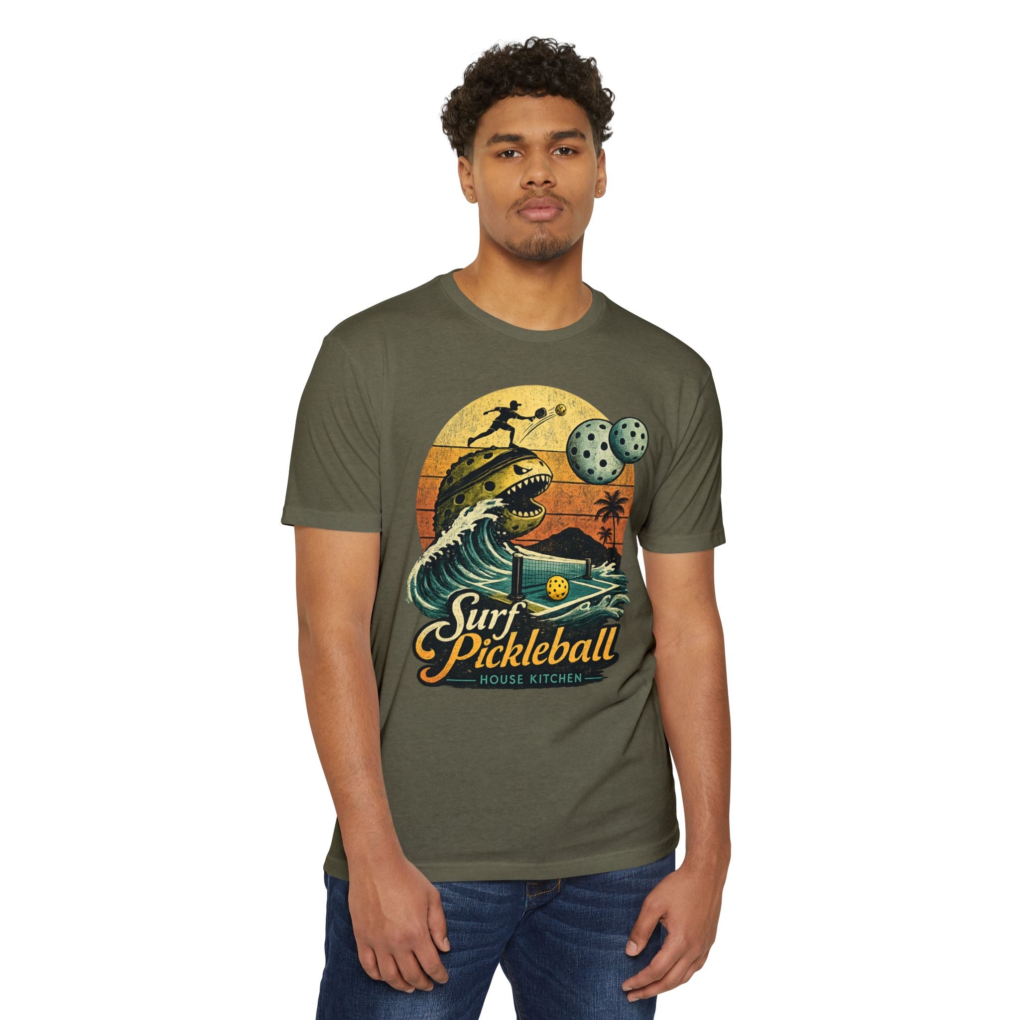 Pickleball Surf T-Shirt — Retro Beach Shark Design