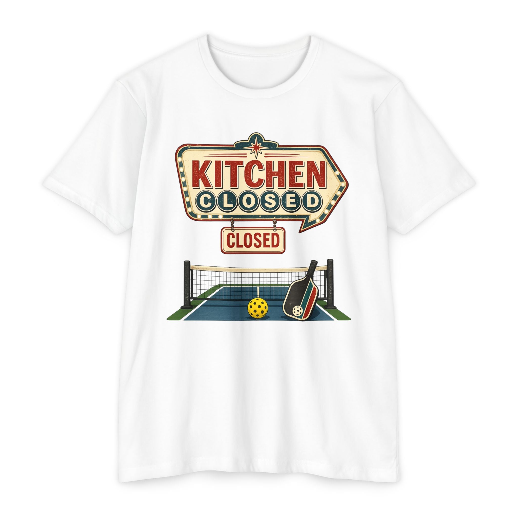 Kitchen Closed Pickleball T-Shirt — Retro Sign Design