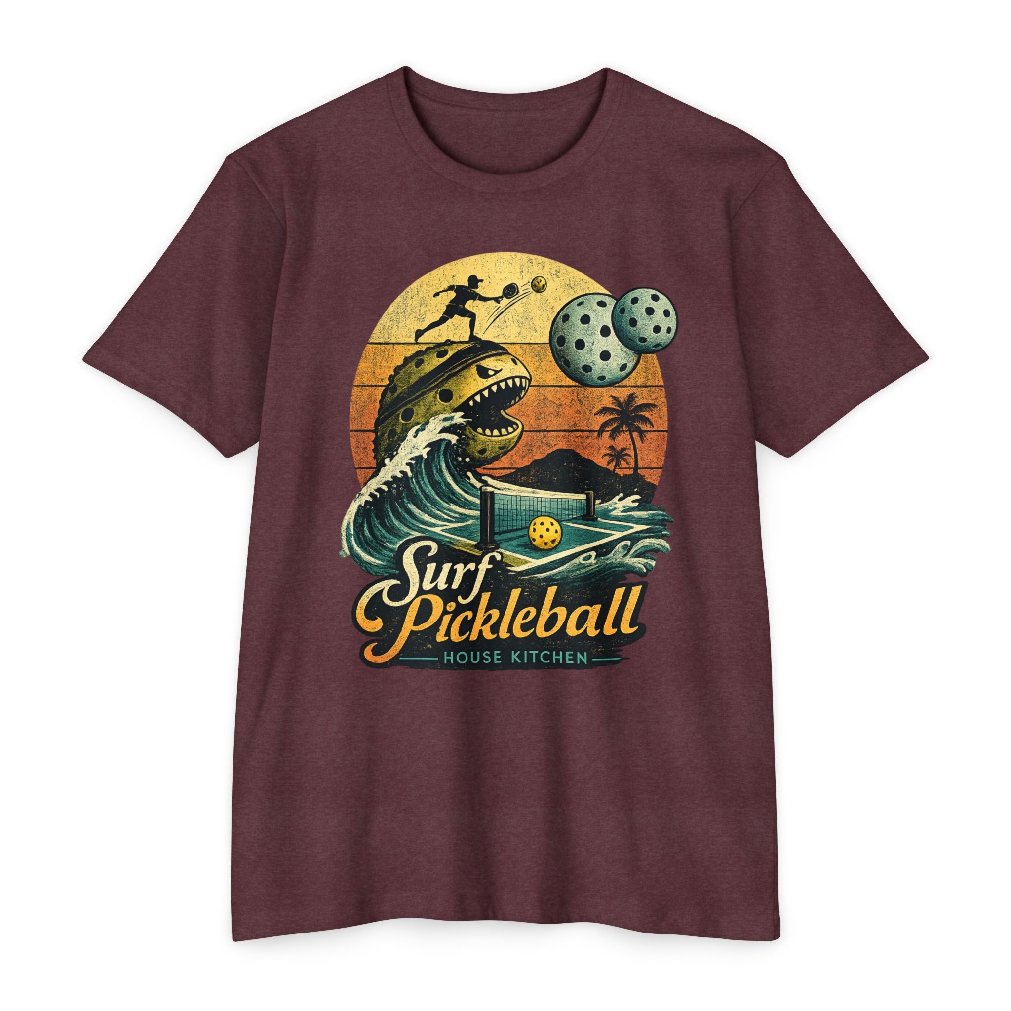 Pickleball Surf T-Shirt — Retro Beach Shark Design