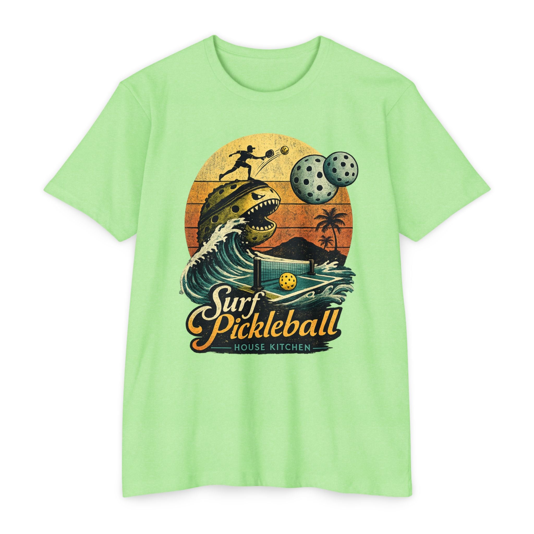 Pickleball Surf T-Shirt — Retro Beach Shark Design