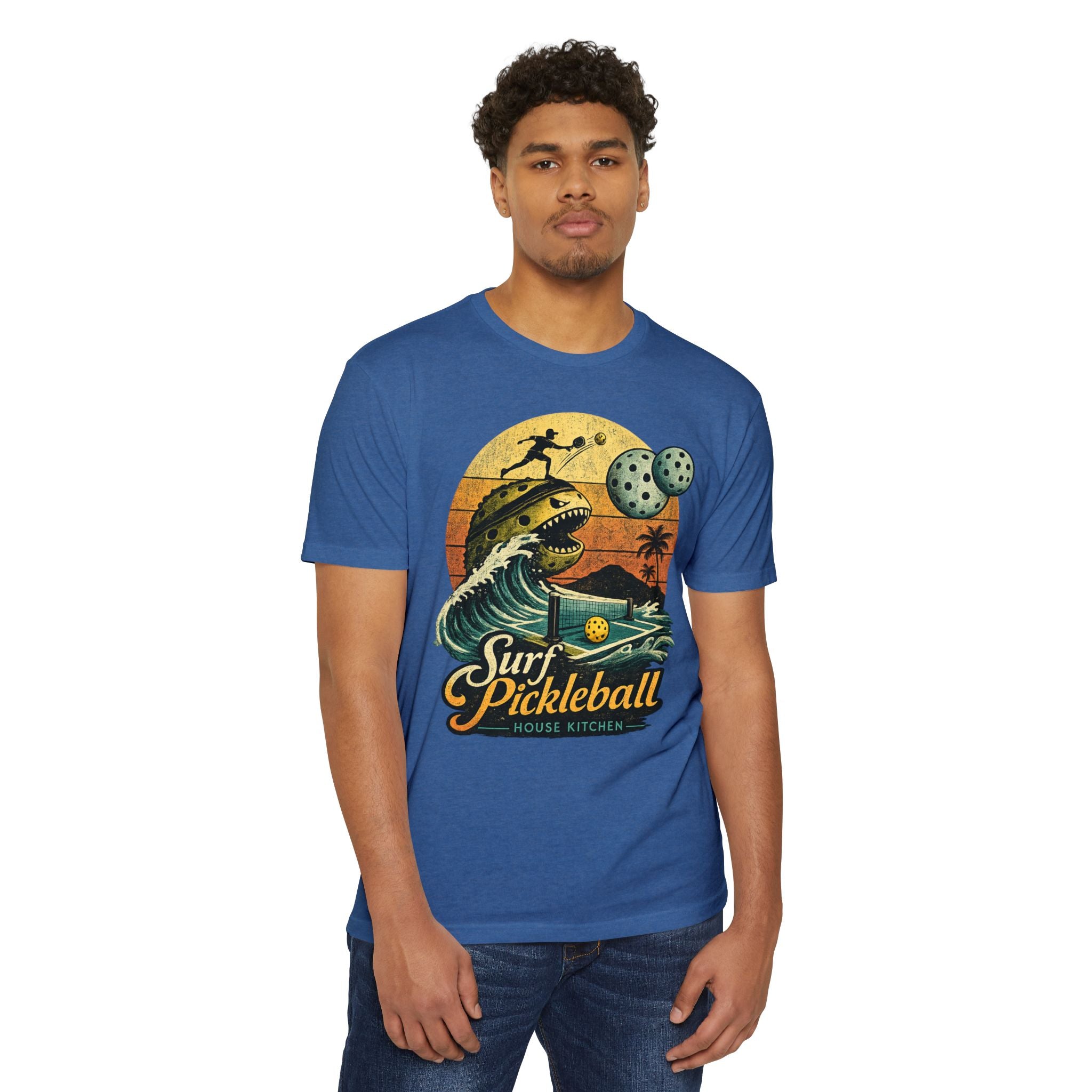 Pickleball Surf T-Shirt — Retro Beach Shark Design