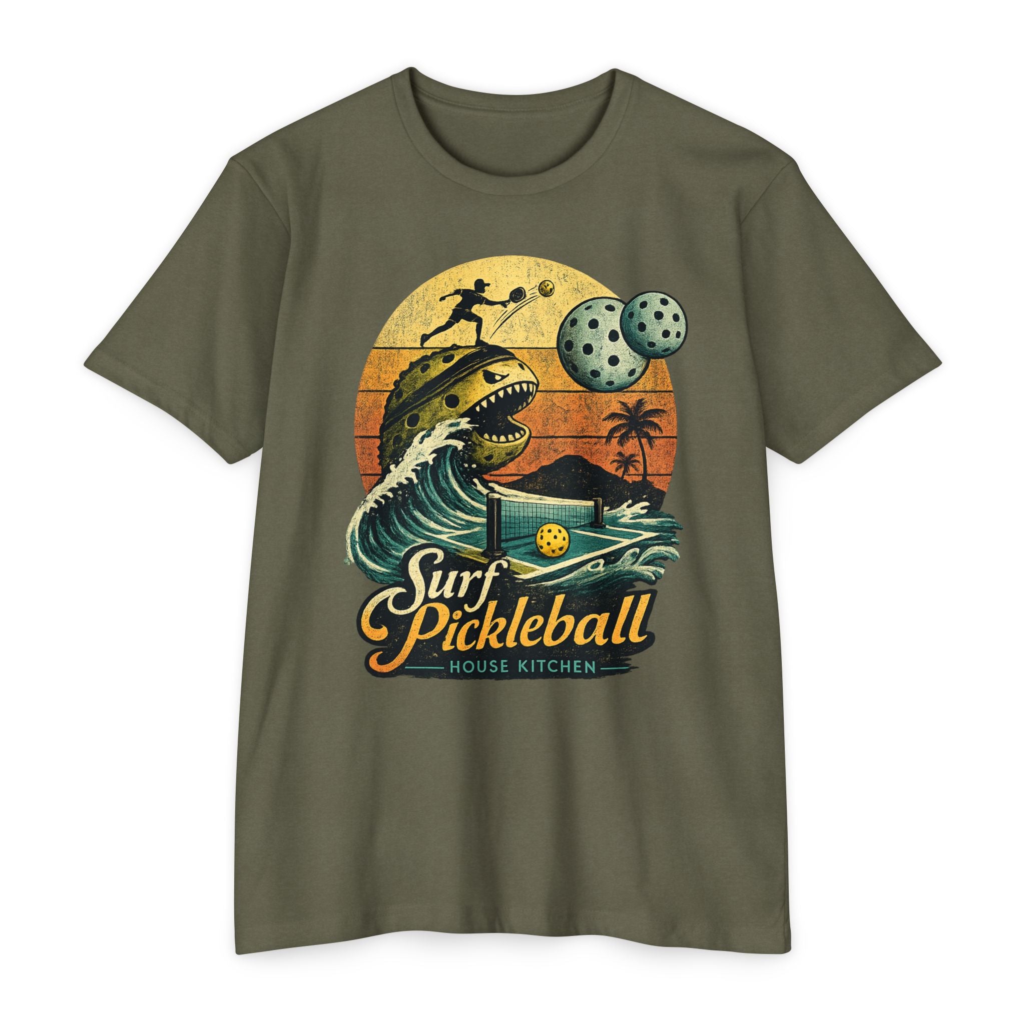 Pickleball Surf T-Shirt — Retro Beach Shark Design
