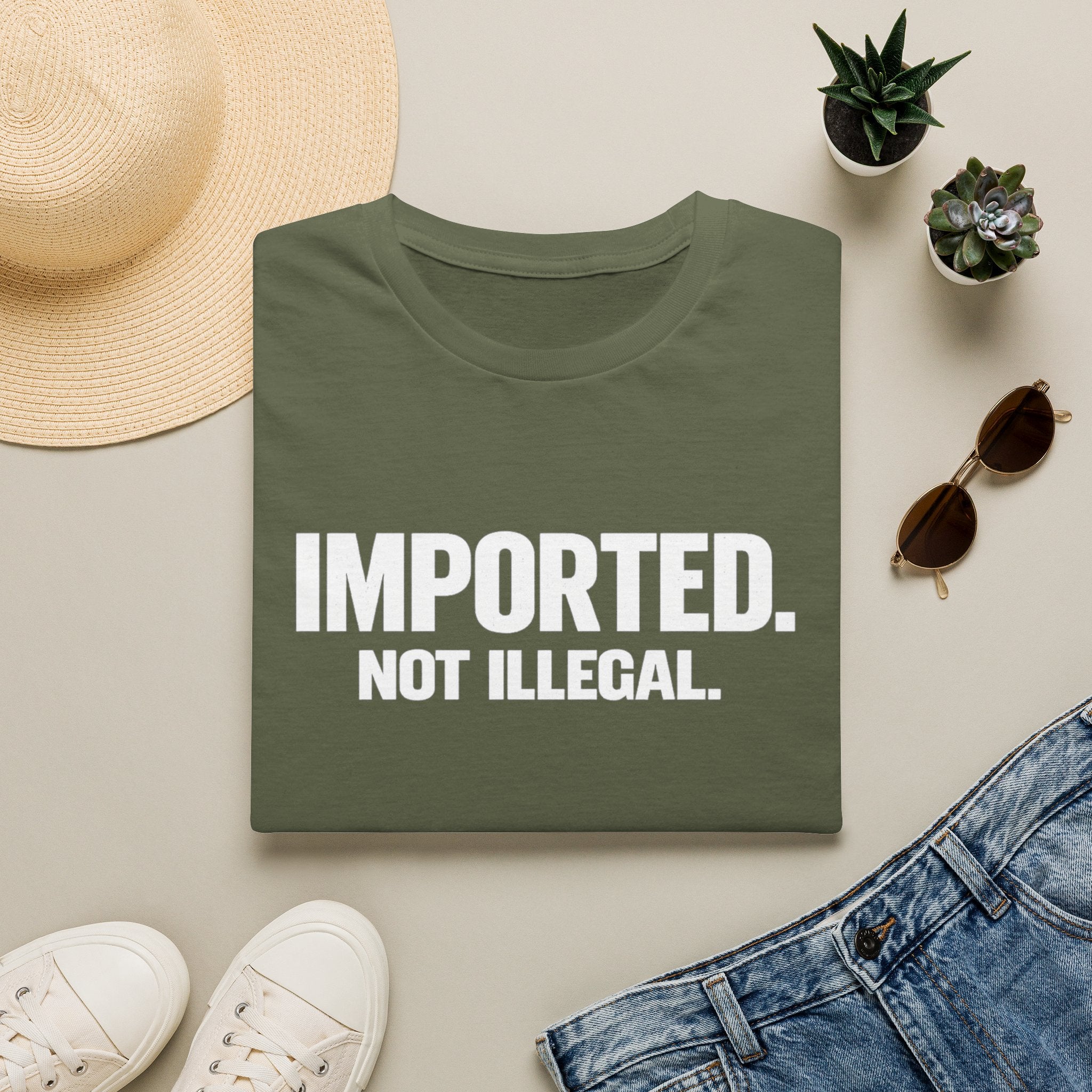 Imported Not Illegal T-Shirt | Bold White Text Immigration Statement Tee