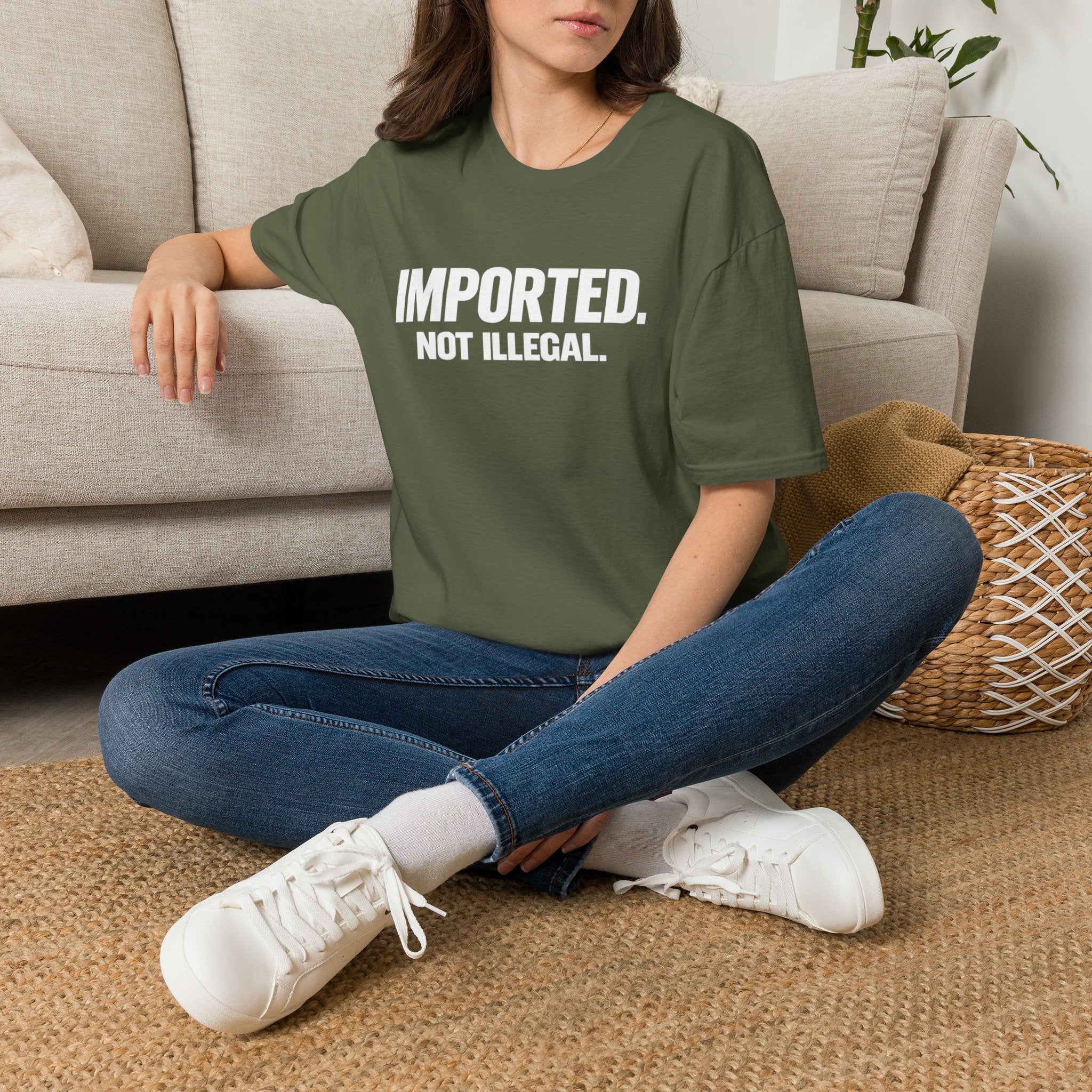 Imported Not Illegal T-Shirt | Bold White Text Immigration Statement Tee