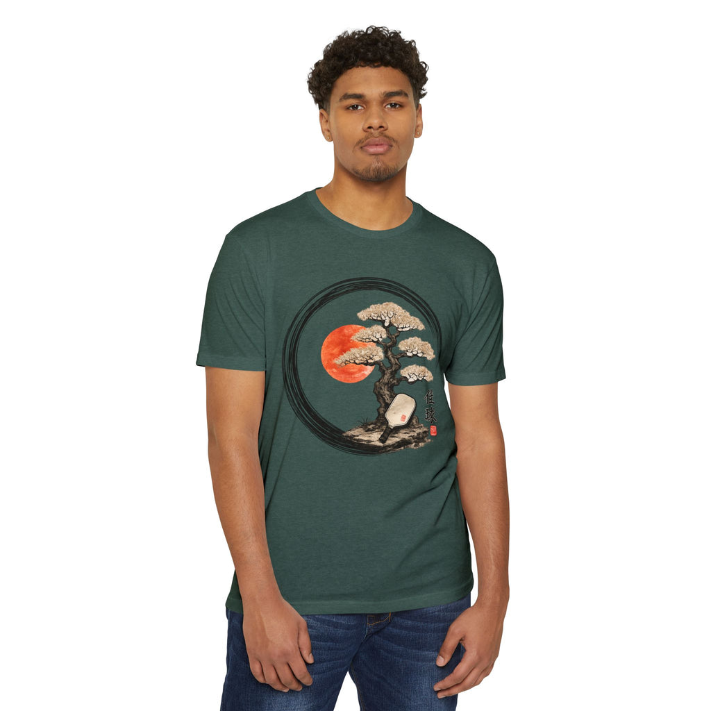 Bonsai Moon T-Shirt — Japanese Ink Circle Design with Red Sun