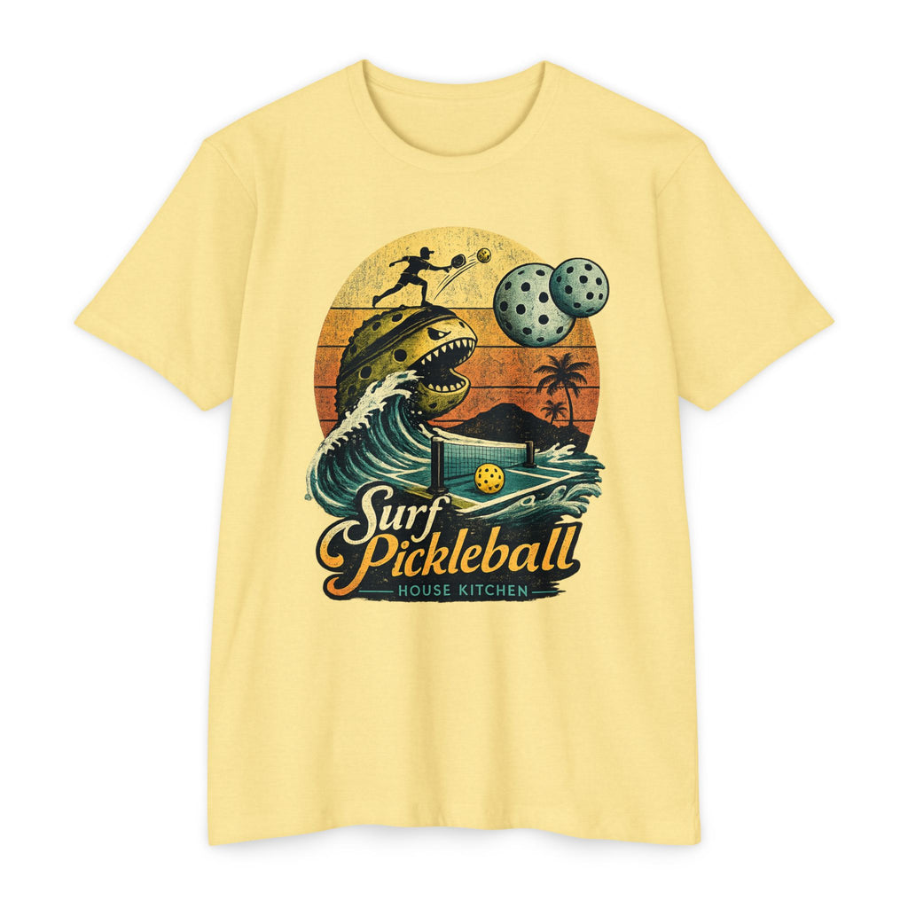 Pickleball Surf T-Shirt — Retro Beach Shark Design
