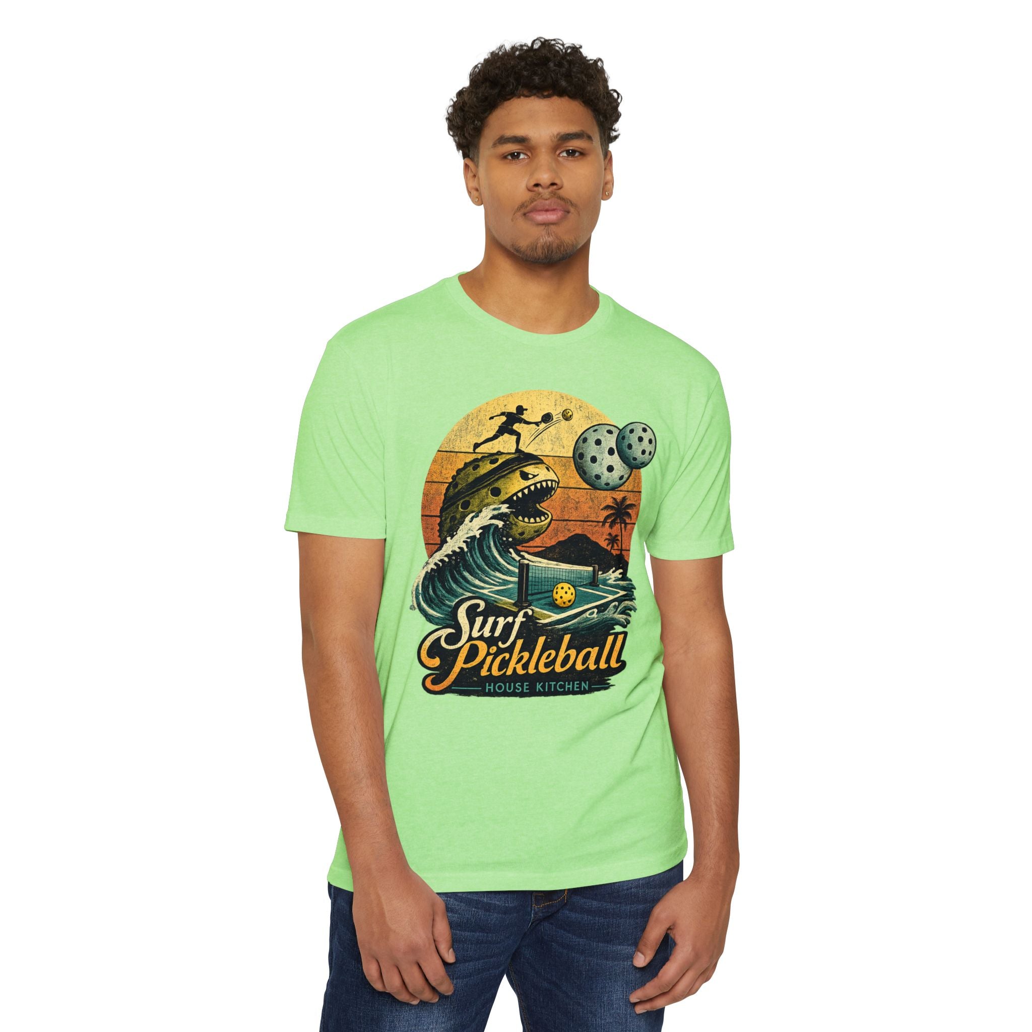 Pickleball Surf T-Shirt — Retro Beach Shark Design